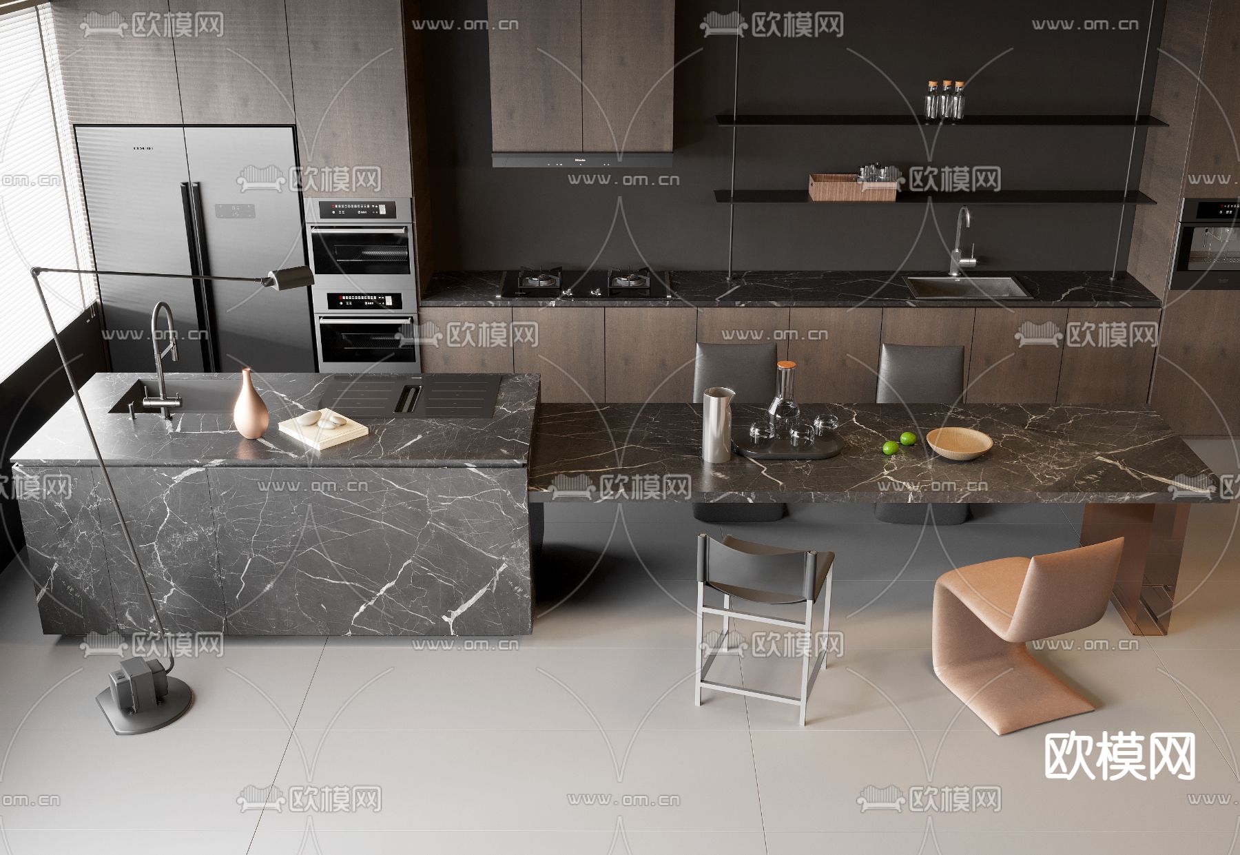 中岛台餐桌su模型下载（渲染图2）