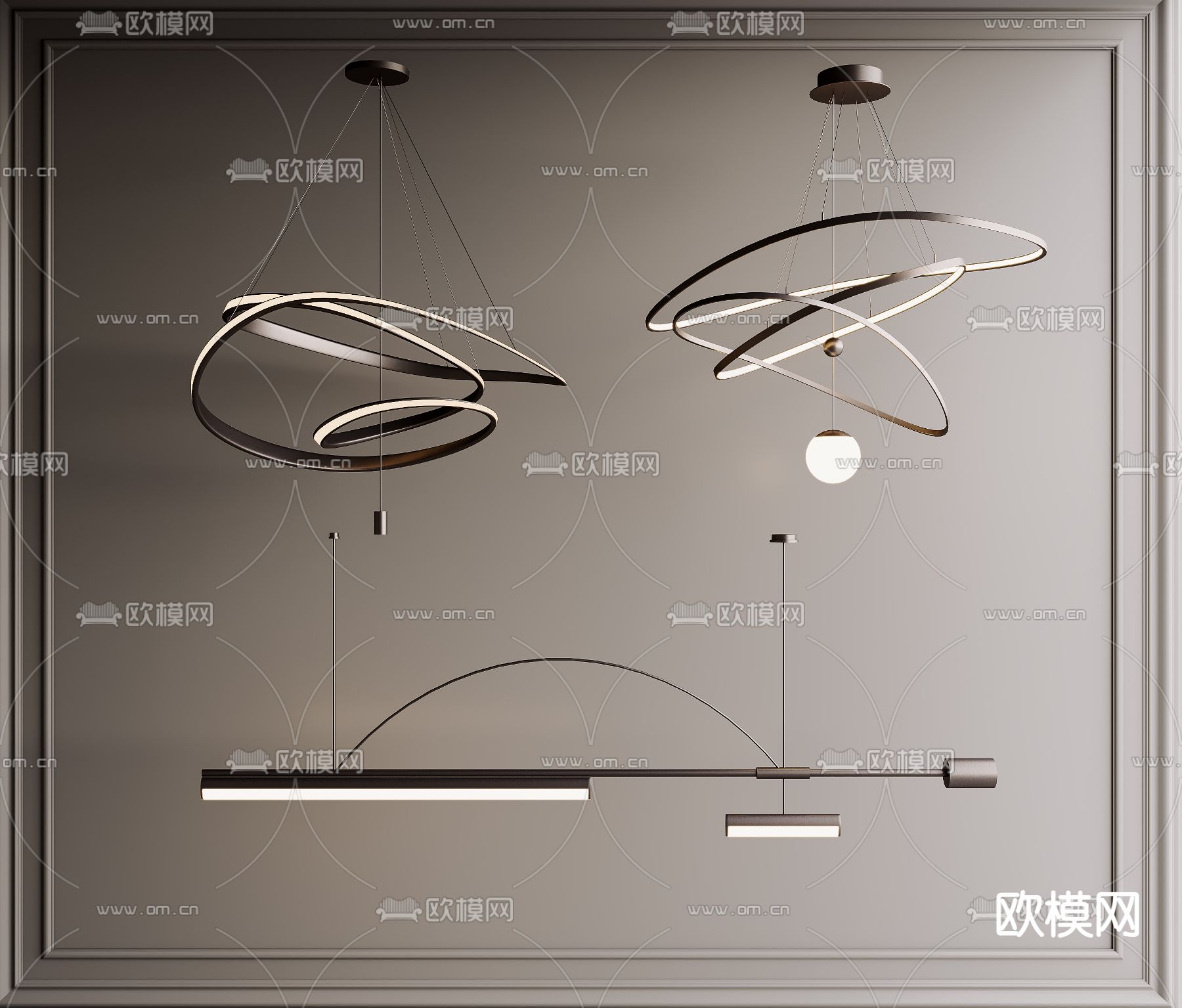 圆环吊灯 大厅吊灯3d模型下载