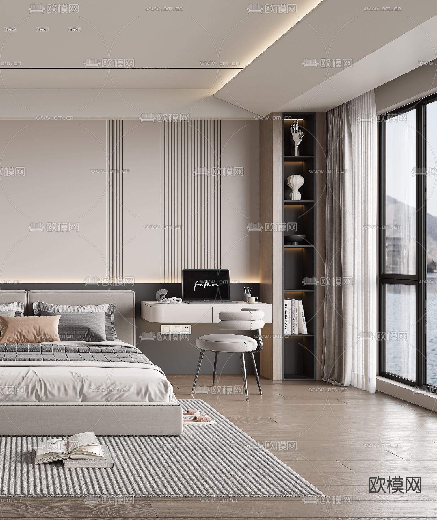 现代卧室 主人房3d模型下载（渲染图2）