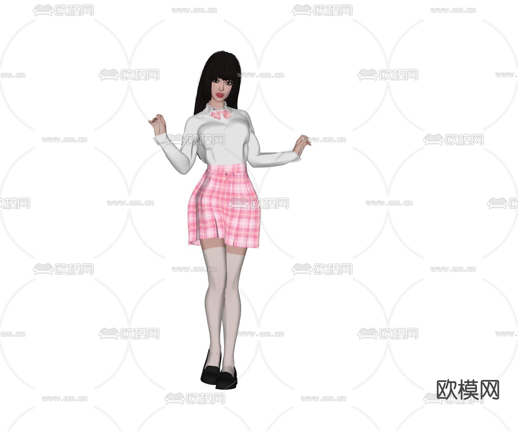 jk美女人物 女生su模型下载（渲染图1）