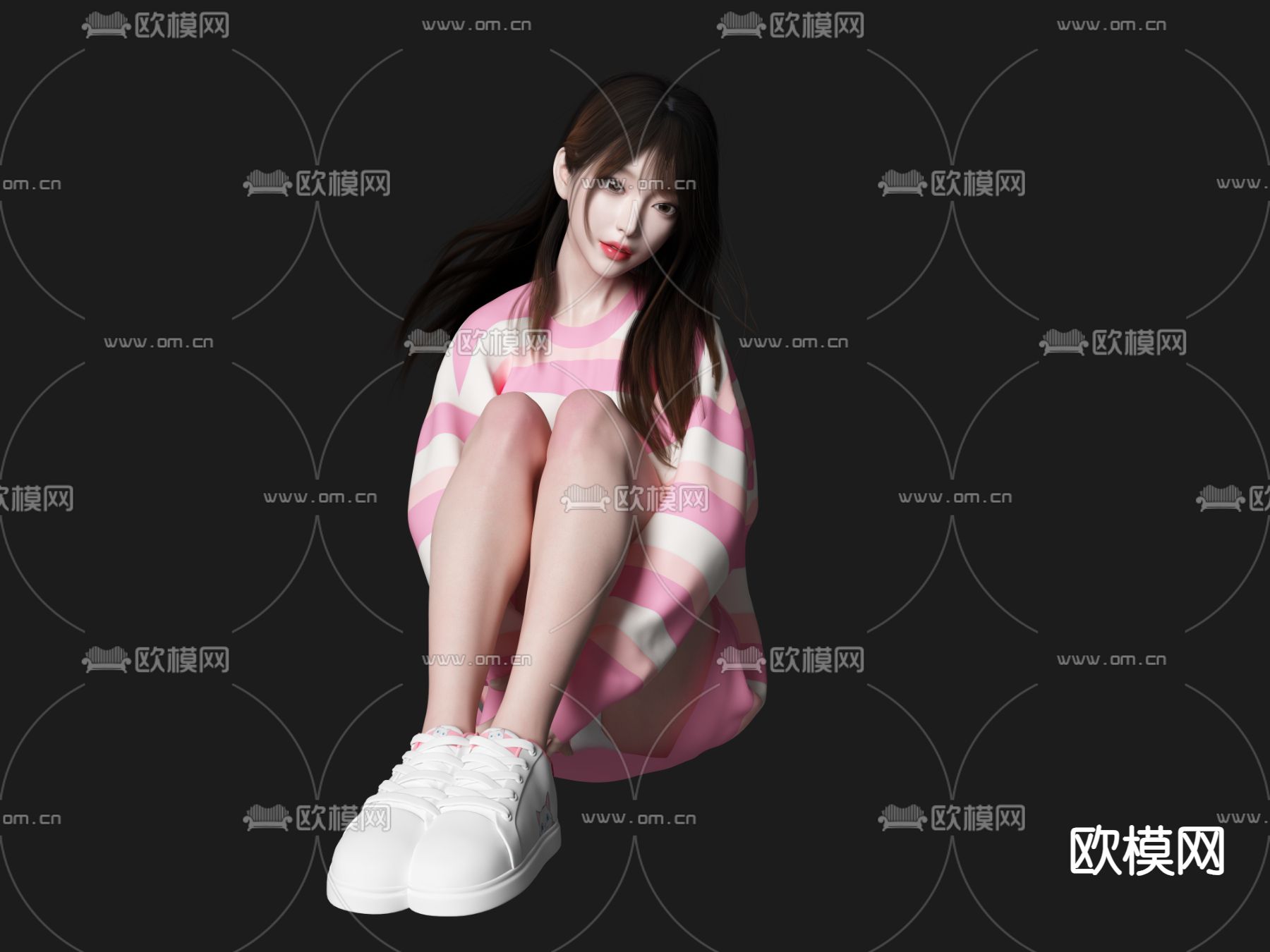 美女人物 坐姿人物su模型下载（渲染图2）
