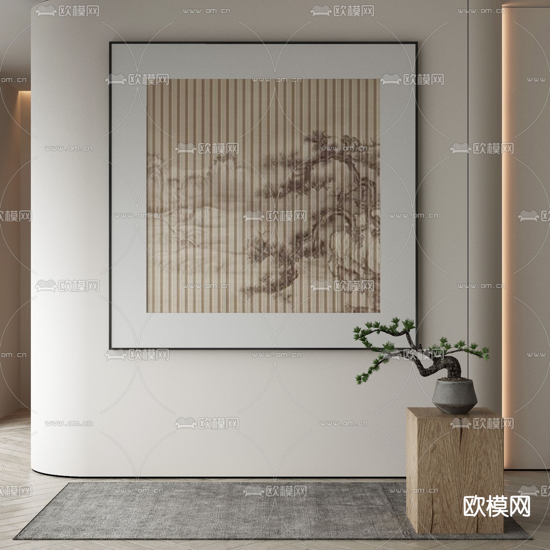 新中式装饰画 山水画3d模型下载