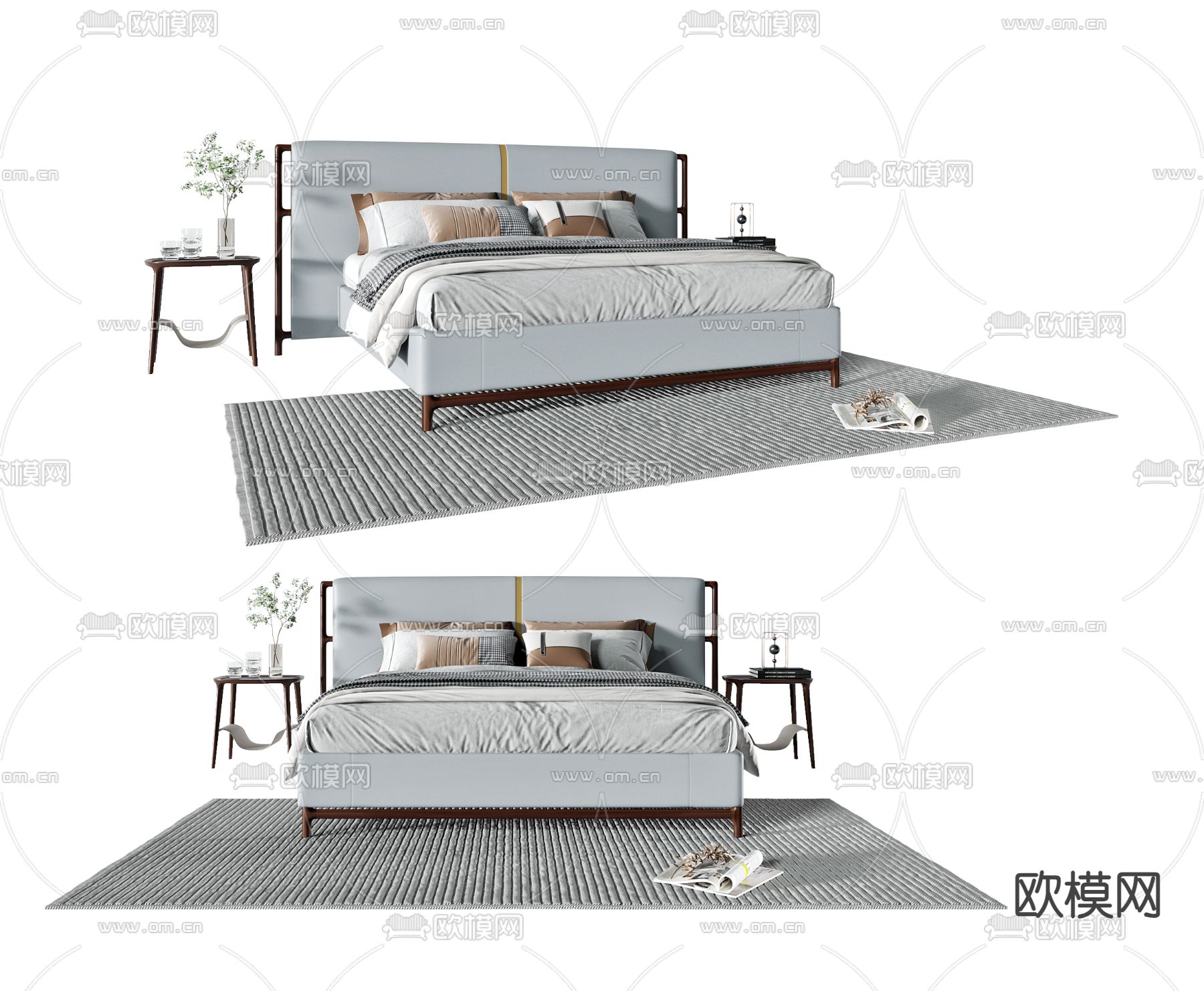 皮革双人床3d模型下载