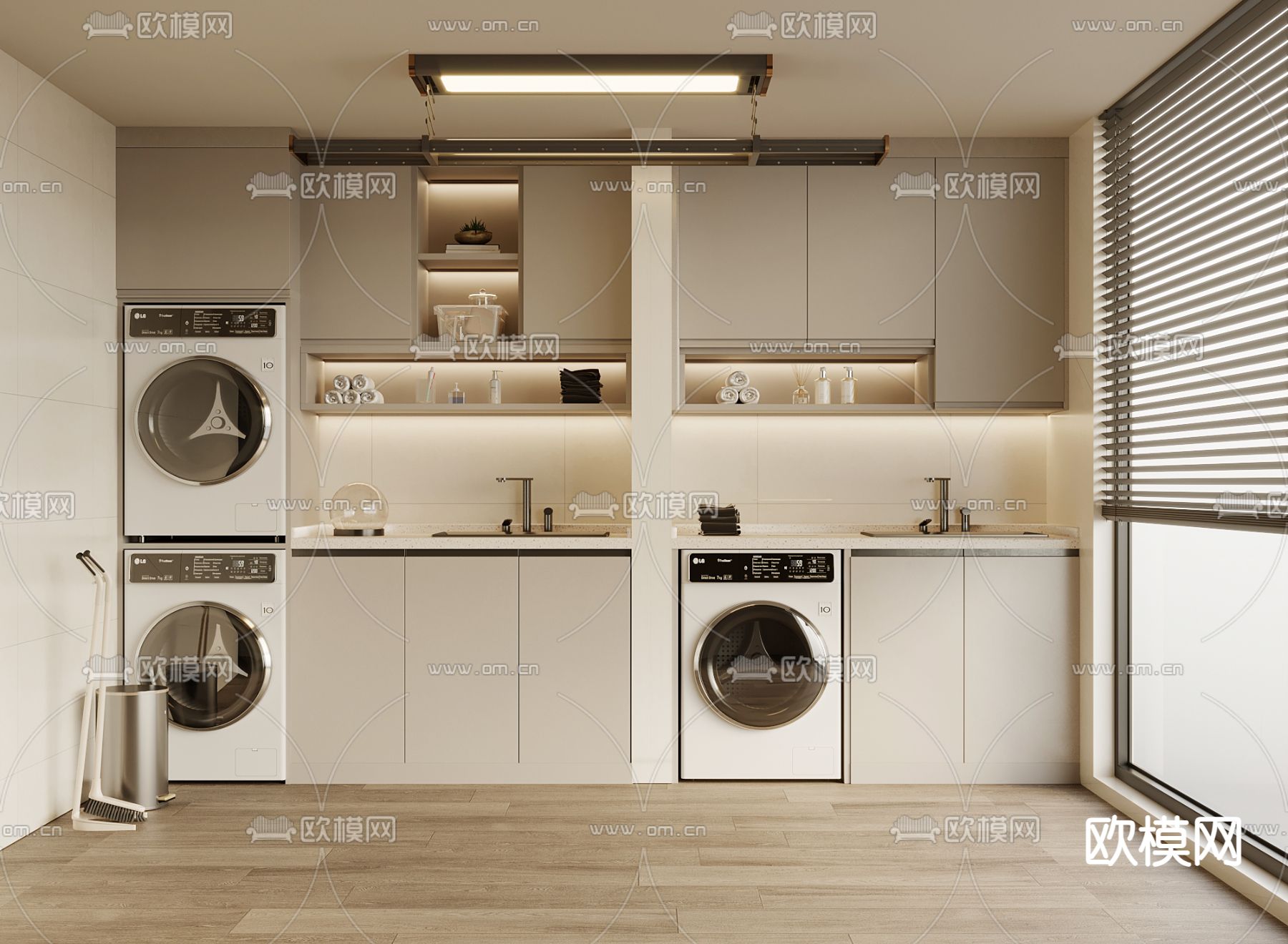 奶油风阳台柜 洗衣机柜3d模型下载