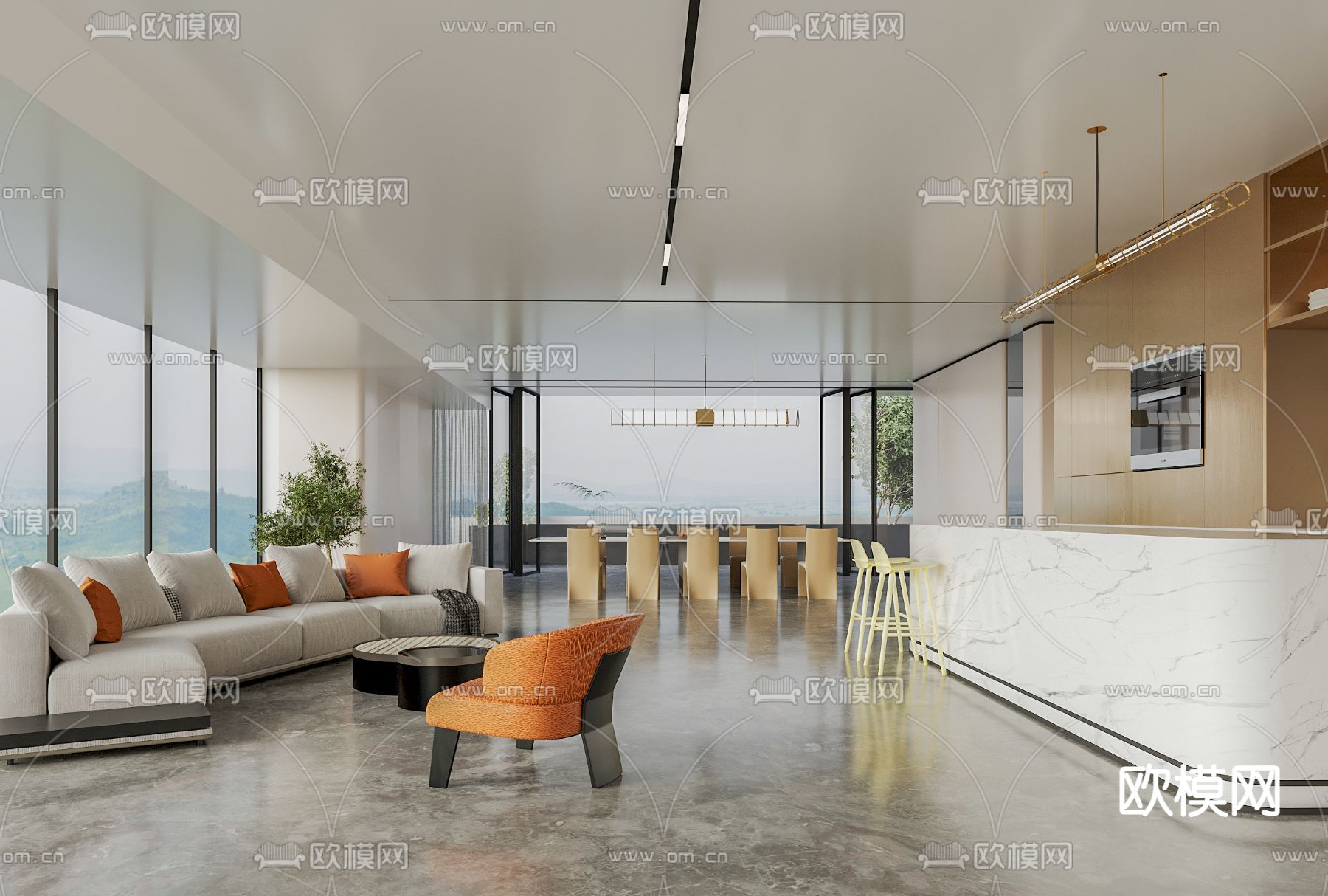 现代公司大堂 休闲区su模型下载（渲染图2）