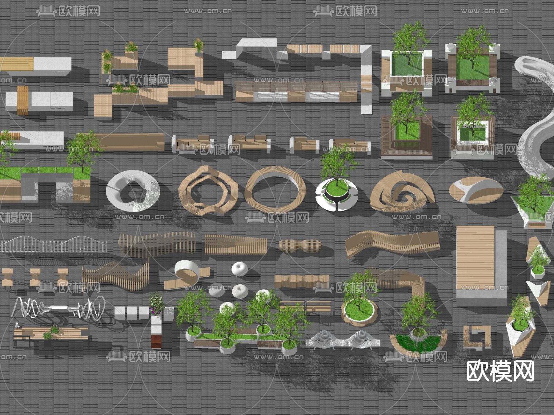 现代景观座椅 户外椅 树池座椅su模型下载