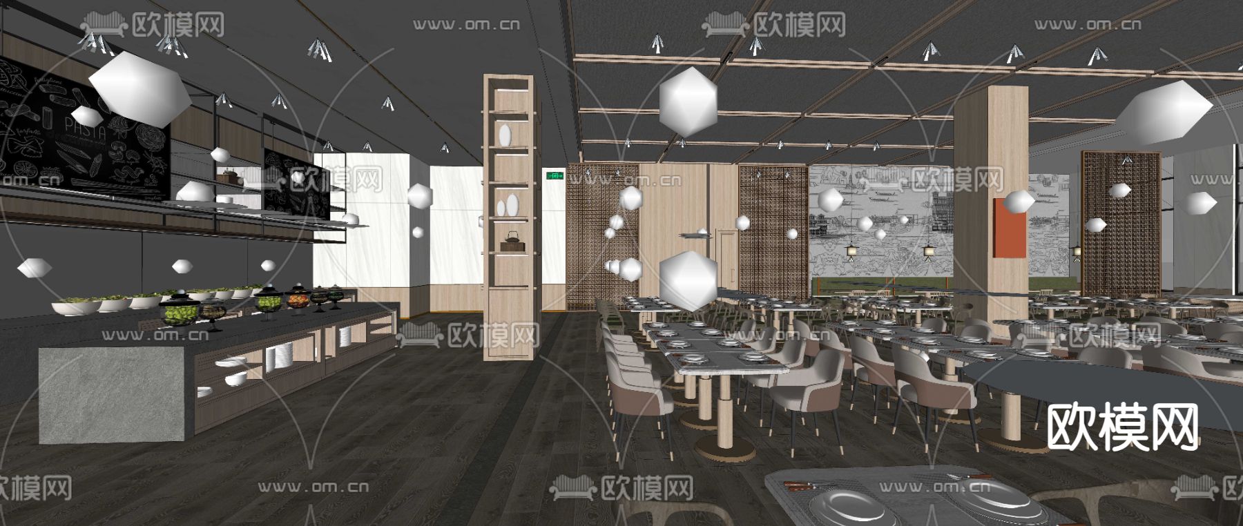 酒店餐厅su模型下载（渲染图1）