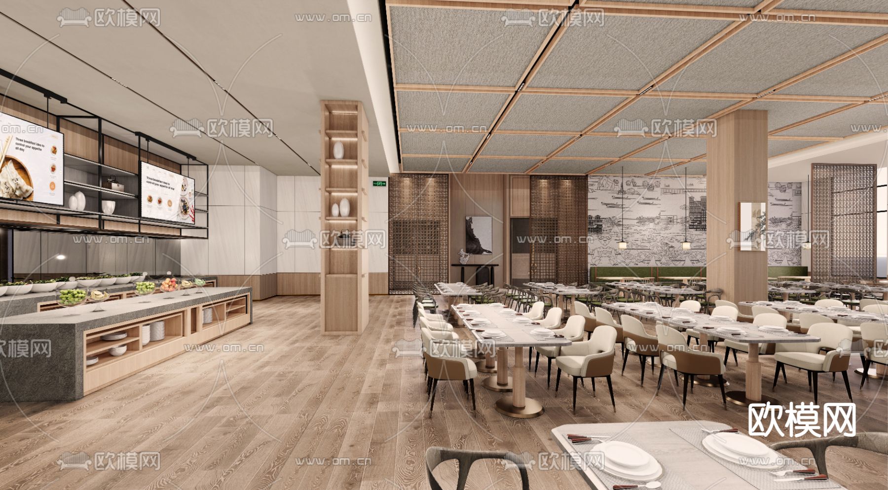 酒店餐厅su模型下载（渲染图2）