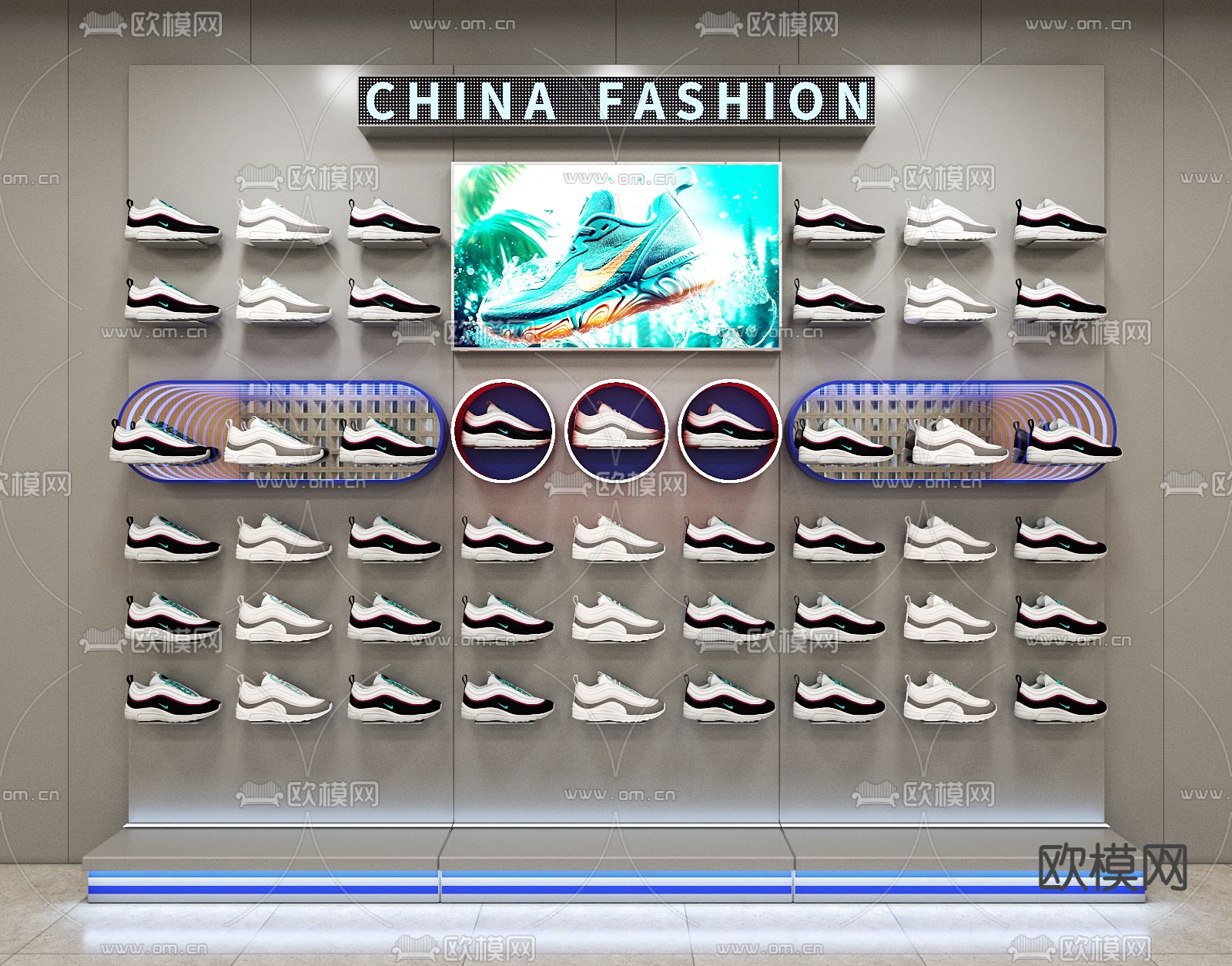 现代鞋店 鞋货架 运动鞋展示架3d模型下载