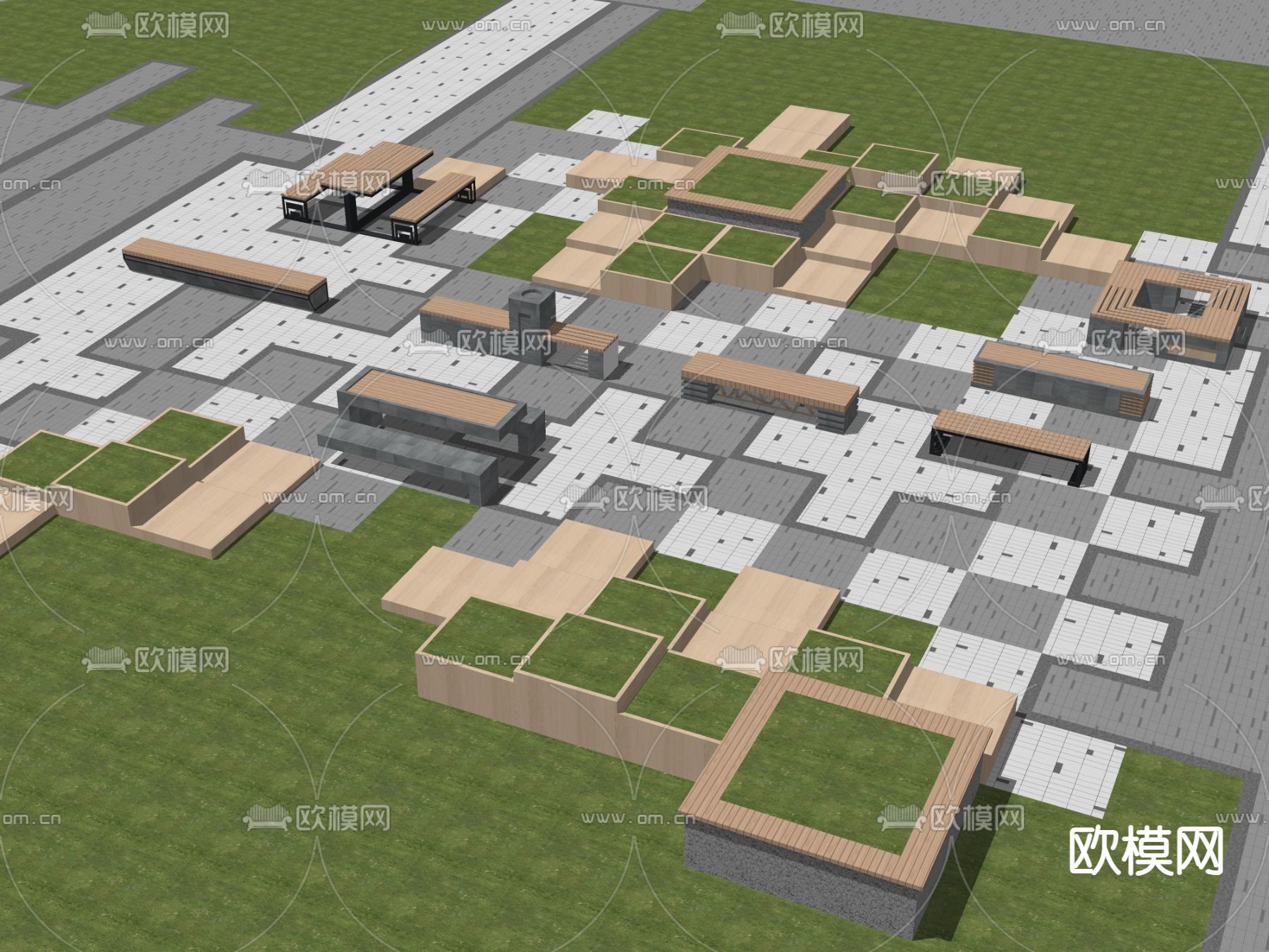 现代景观座椅 异形座椅 树池座椅su模型下载