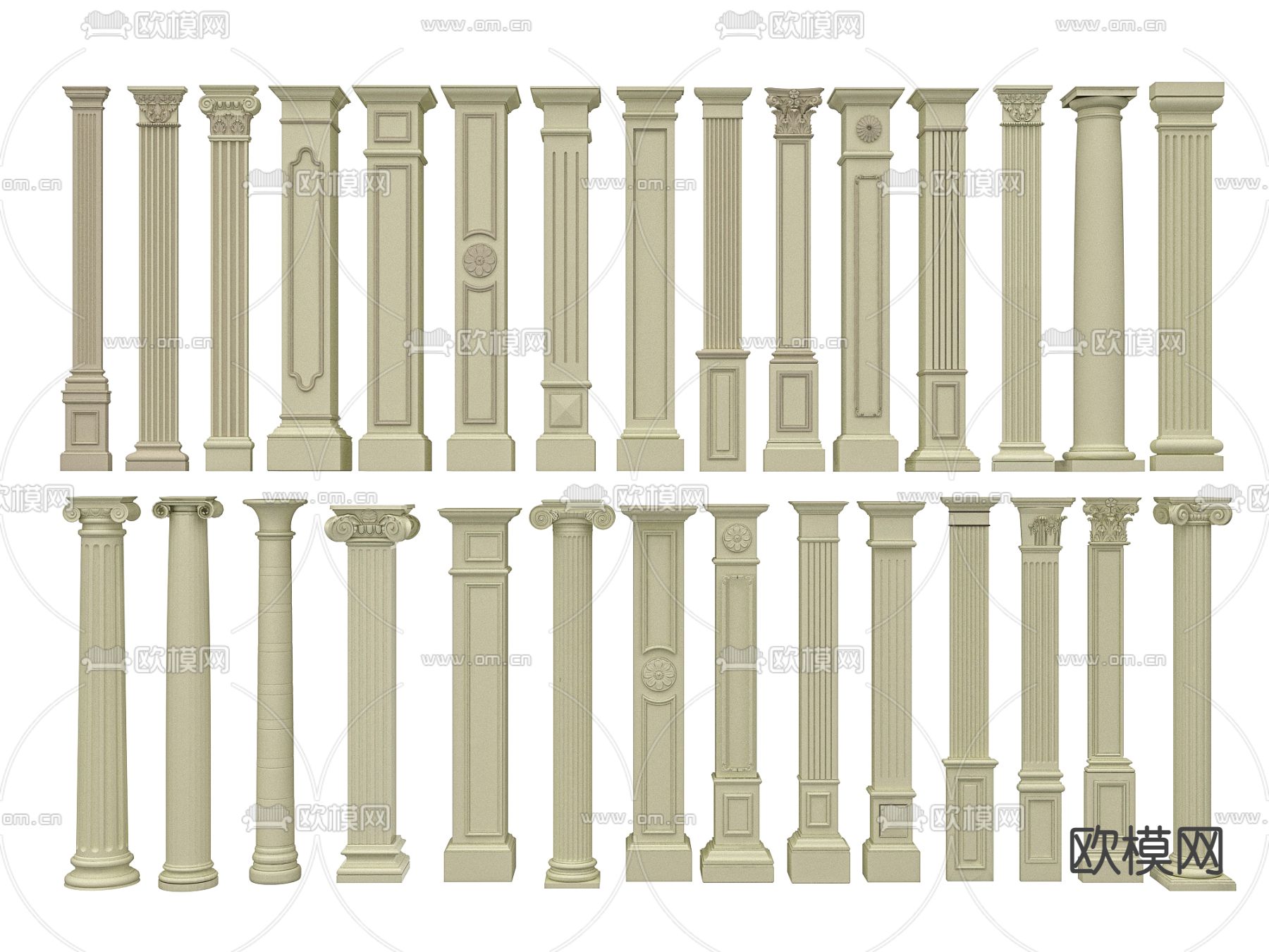 欧式古典罗马柱 石膏柱 雕花柱su模型下载
