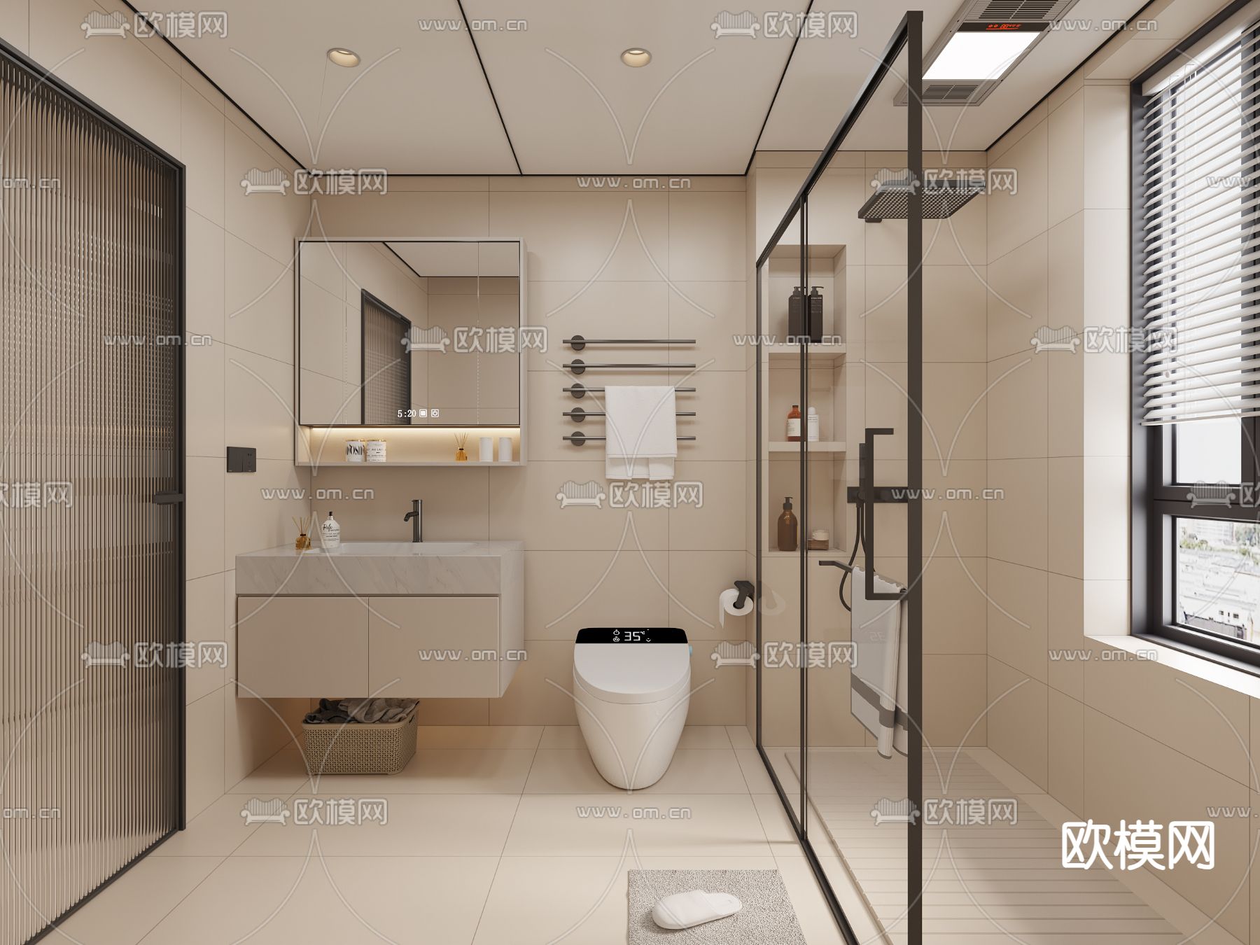 奶油风卫生间 浴室3d模型下载