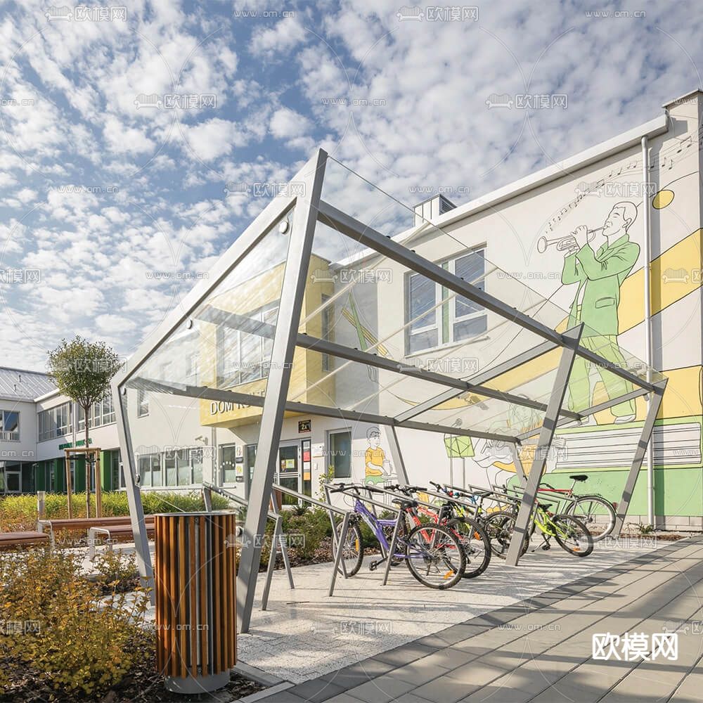 户外停车棚 自行车棚3d模型下载（渲染图1）