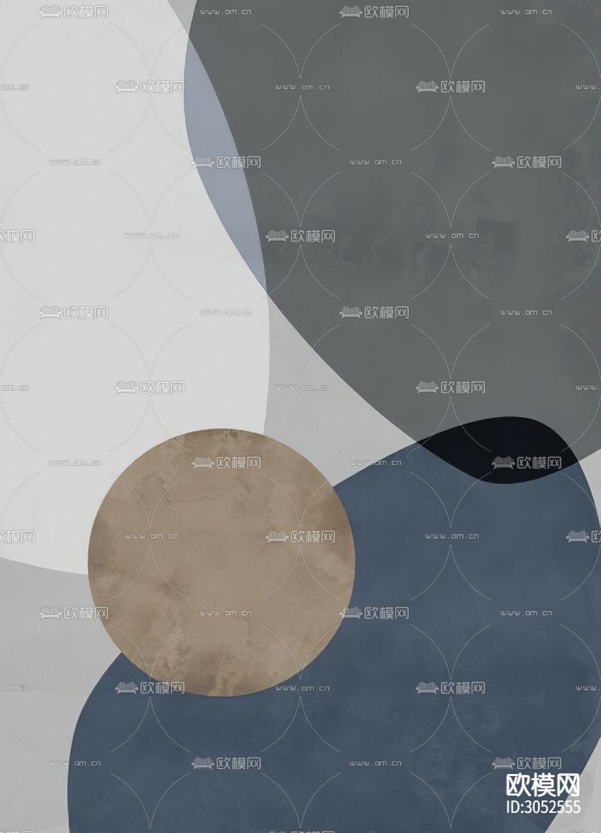 抽象挂画 植物画 海浪画贴图下载（渲染图1）