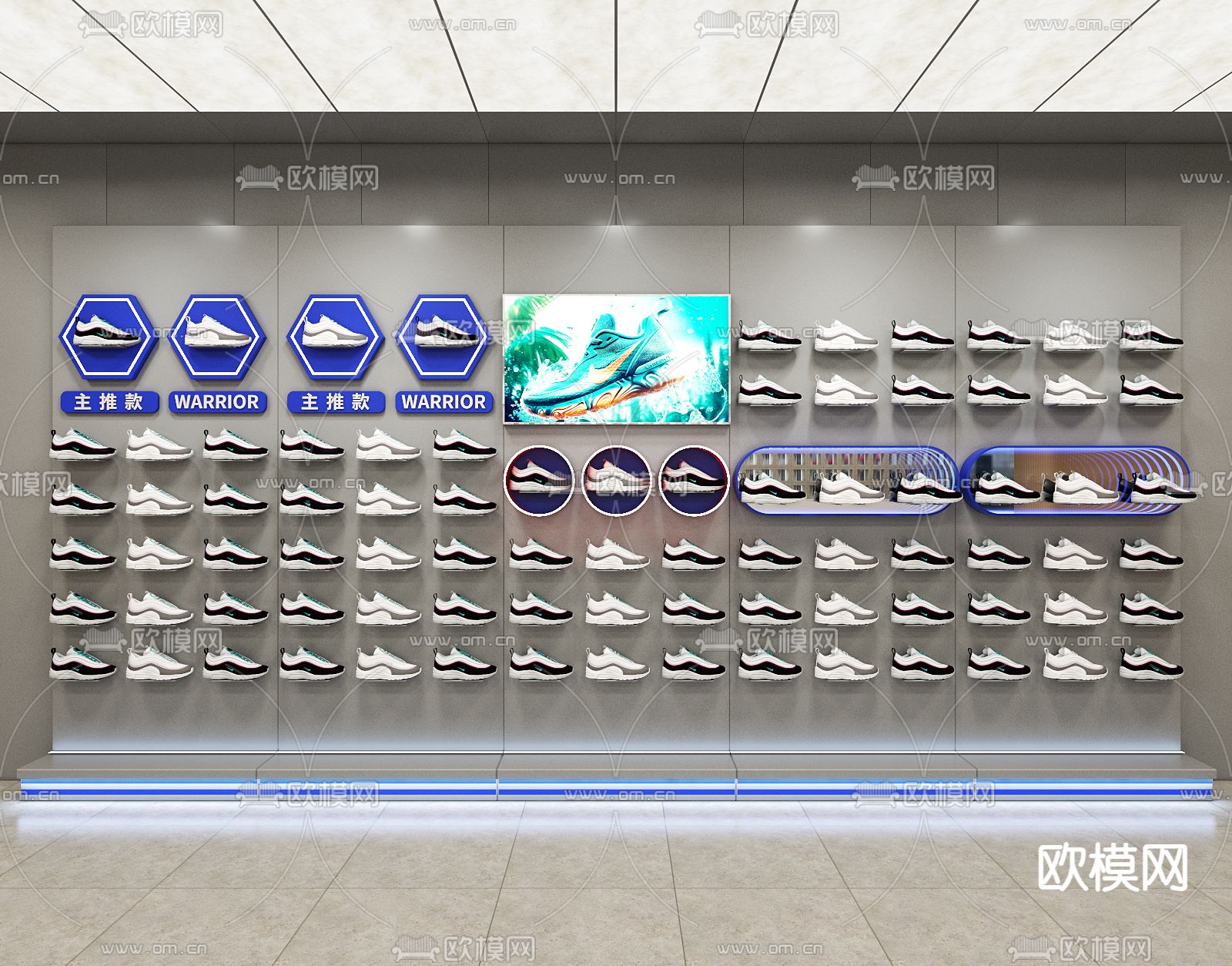 现代鞋店 鞋货架 运动鞋展示架3d模型下载