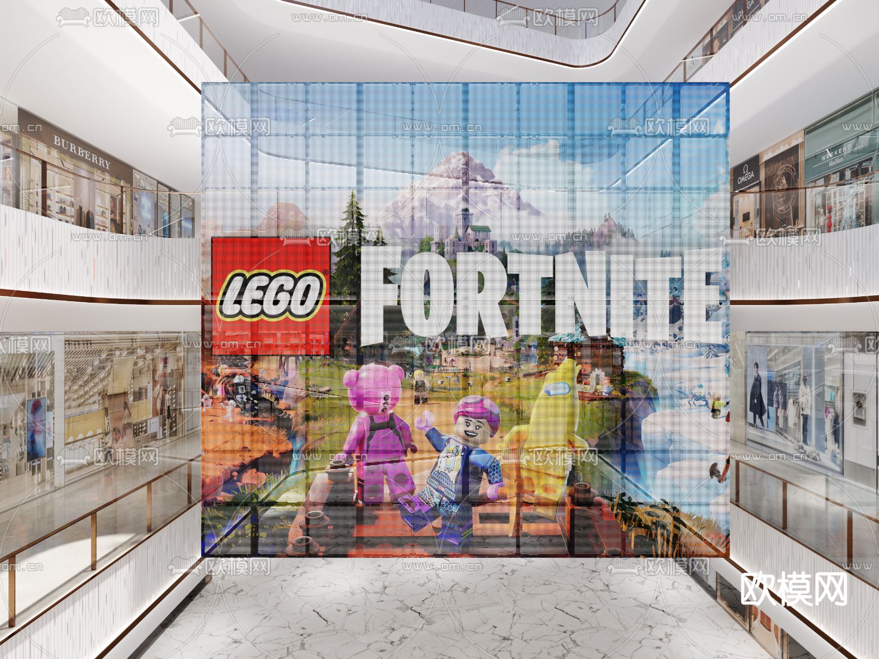 商场LED屏幕 冰屏 广告屏 拼接屏3d模型下载（渲染图1）
