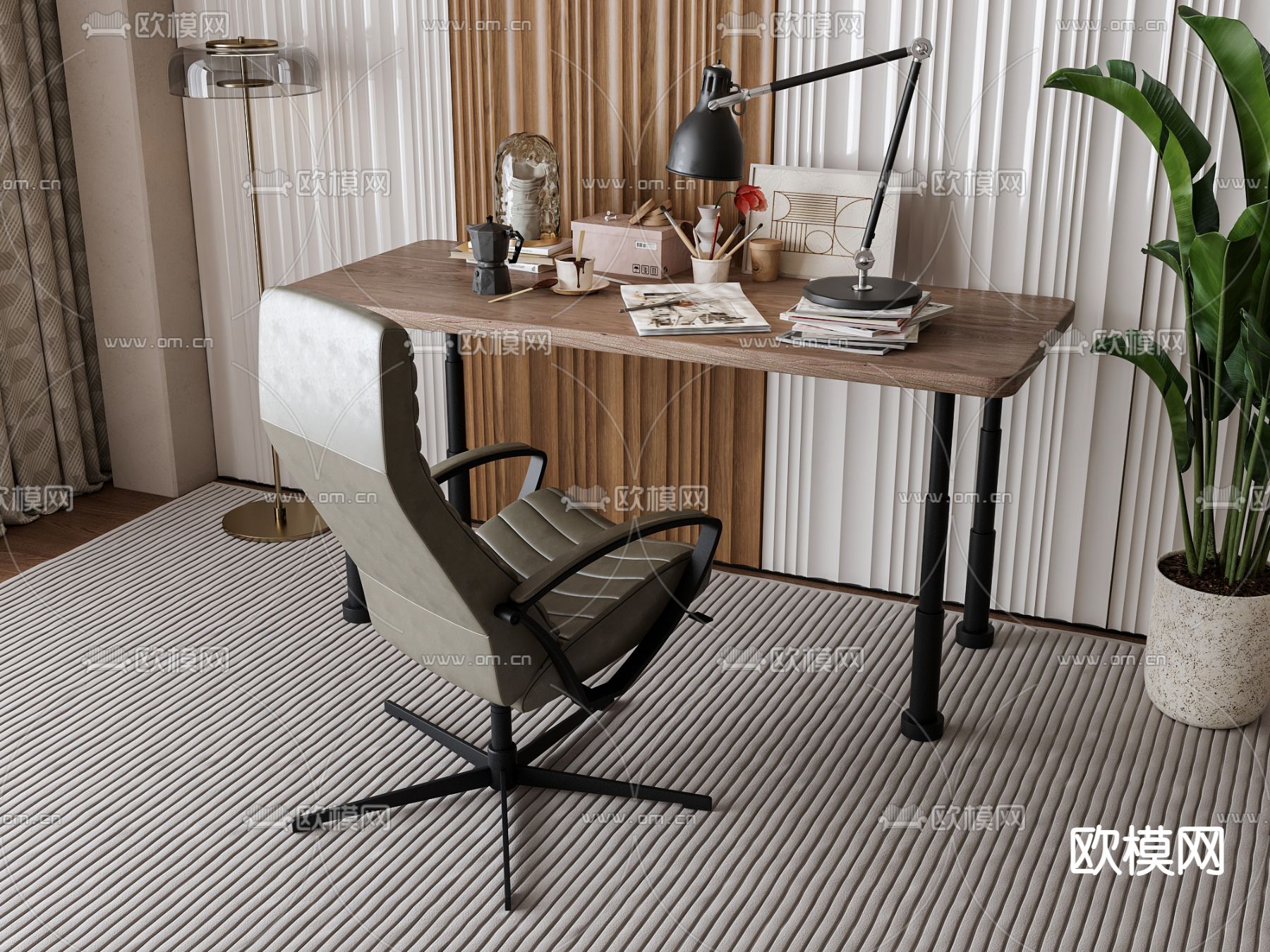 现代书桌椅su模型下载（渲染图2）