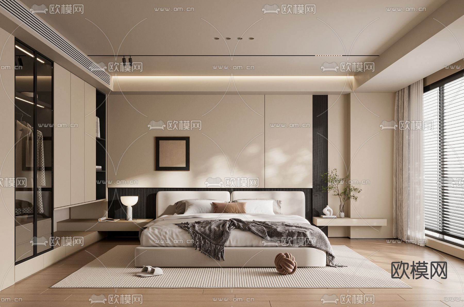 侘寂风卧室 主人房3d模型下载