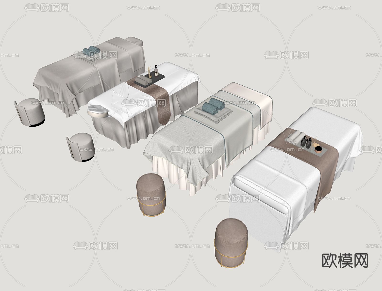 现代美容spa按摩床su模型下载（渲染图1）