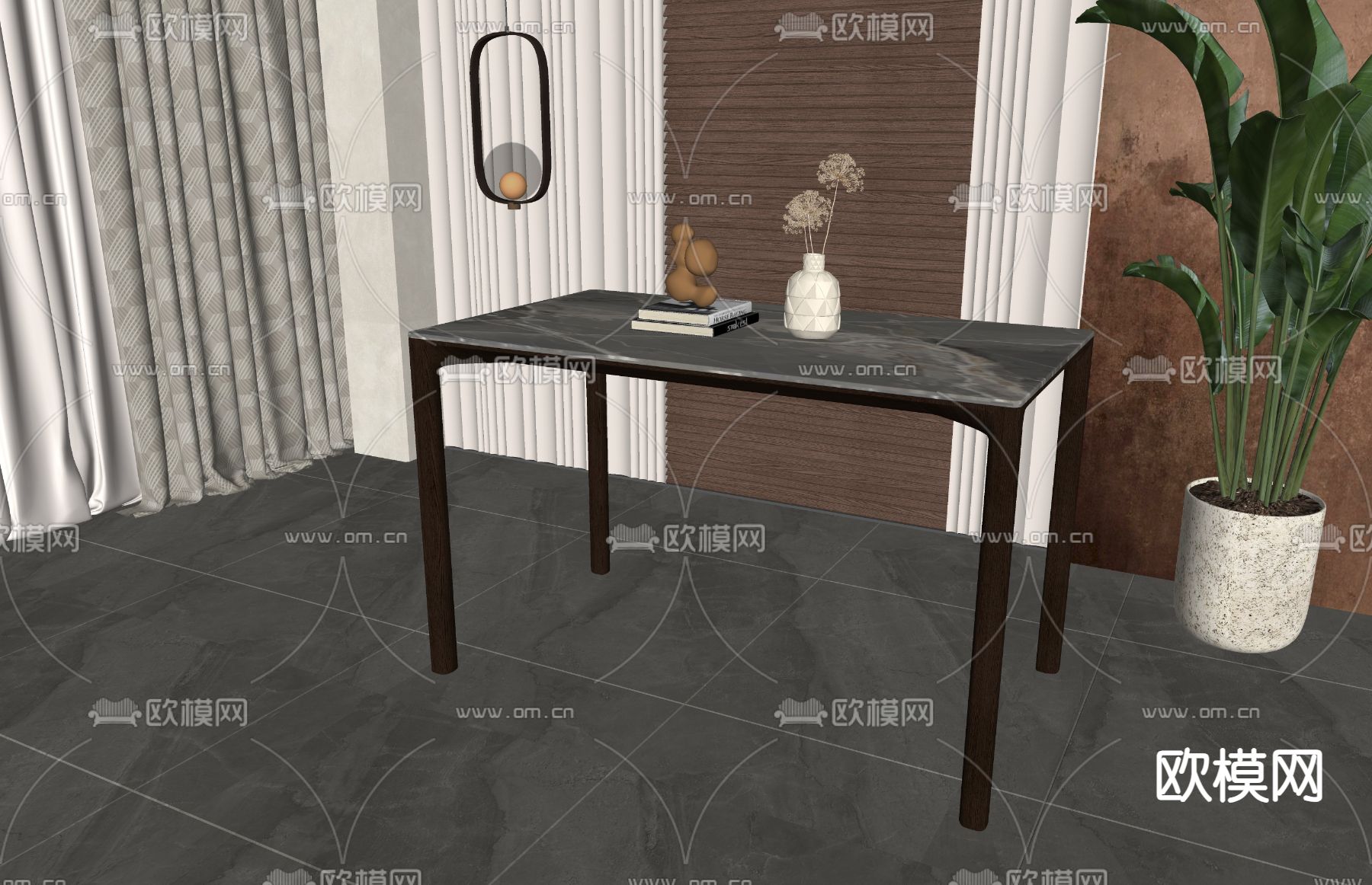 现代板岩餐桌su模型下载（渲染图1）