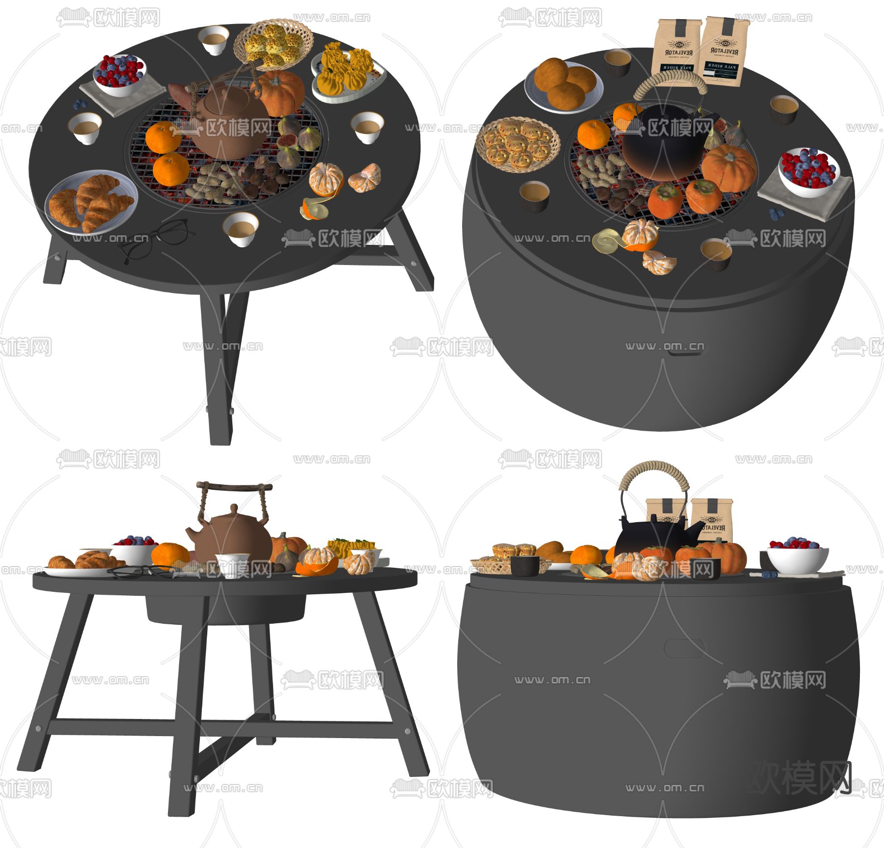 围炉煮茶 火炉取暖 茶具 美食su模型下载（渲染图2）