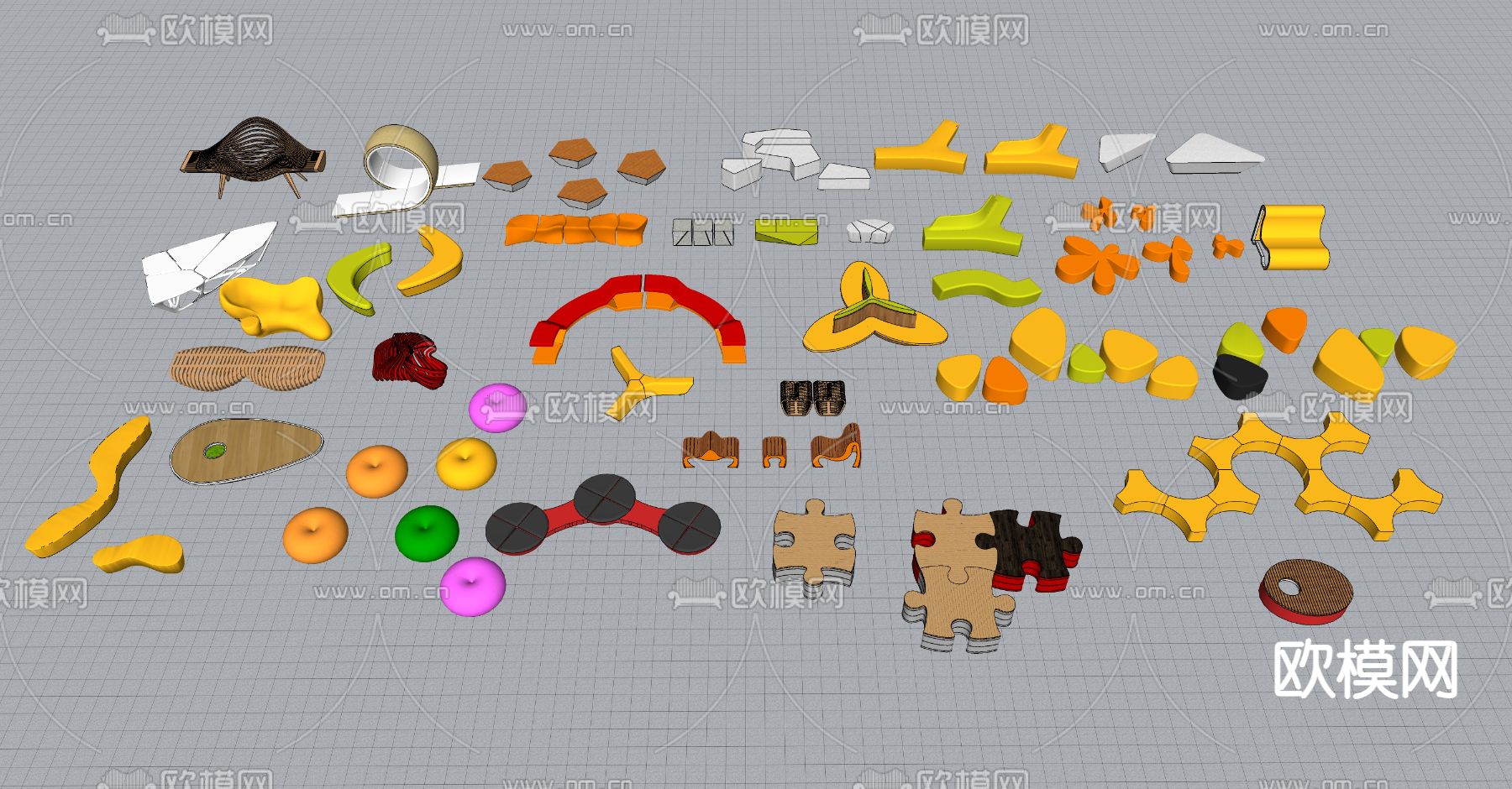 户外座椅 景观树池 儿童座椅 景区座椅su模型下载（渲染图2）