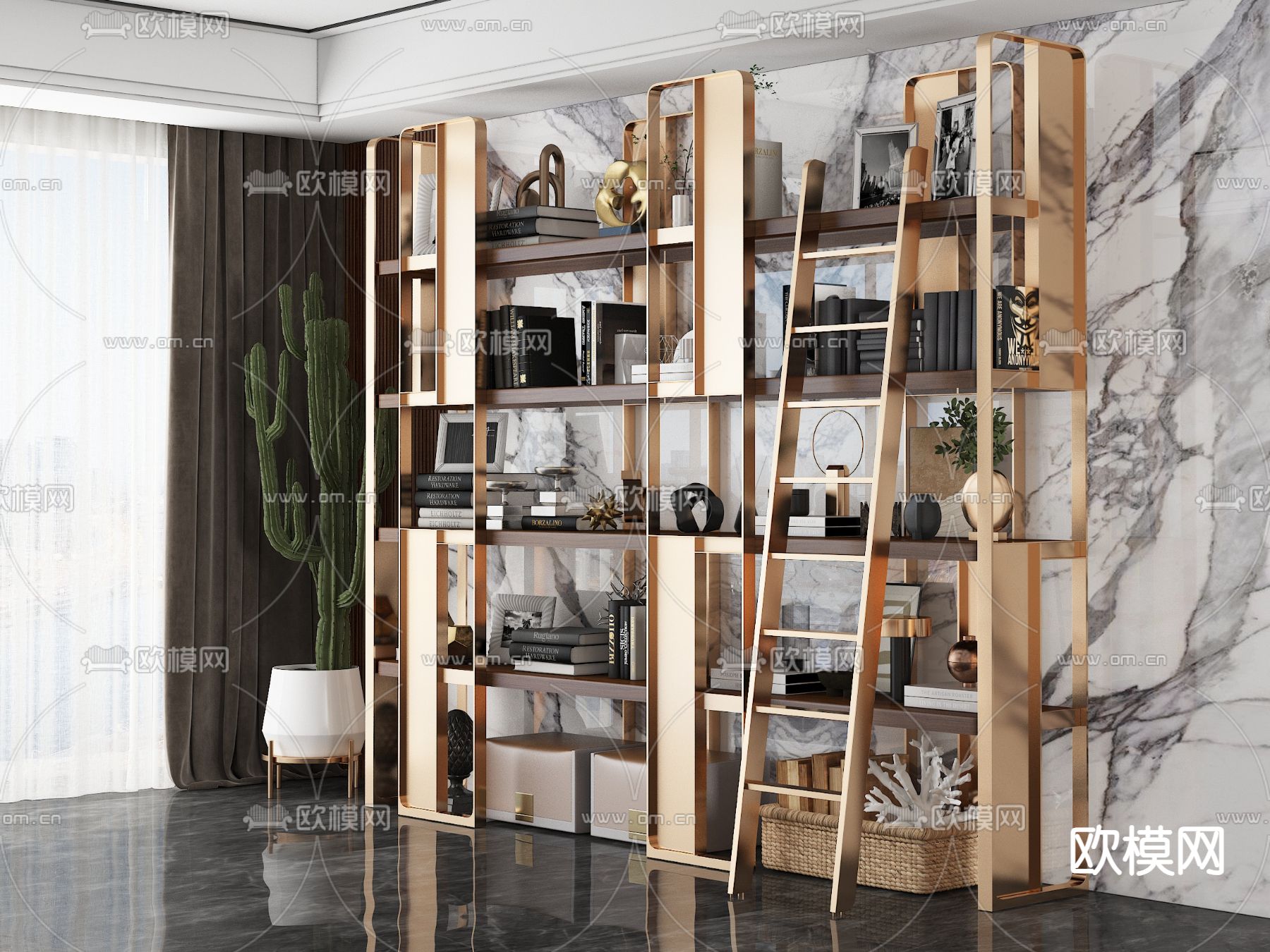 轻奢装饰柜 置物架 陈列架3d模型下载（渲染图2）