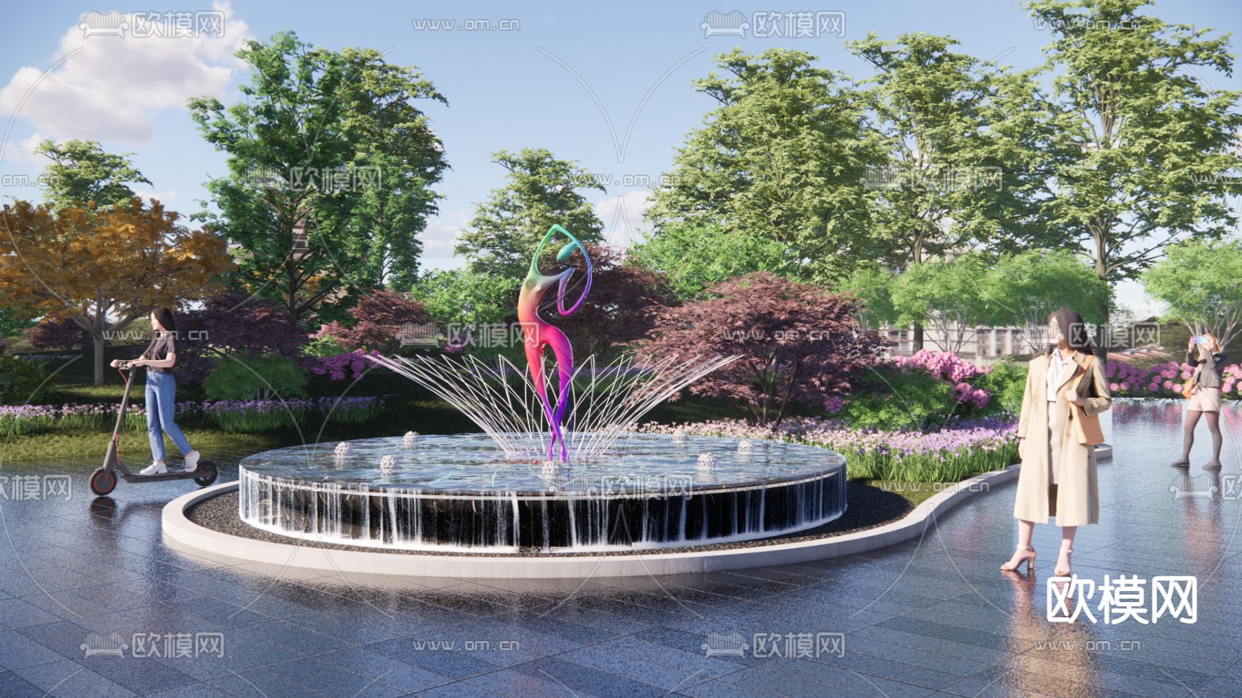 水景抽象人物雕塑小品 绿地广场小品su模型下载_ID15079758_sketchup模型下载-欧模网