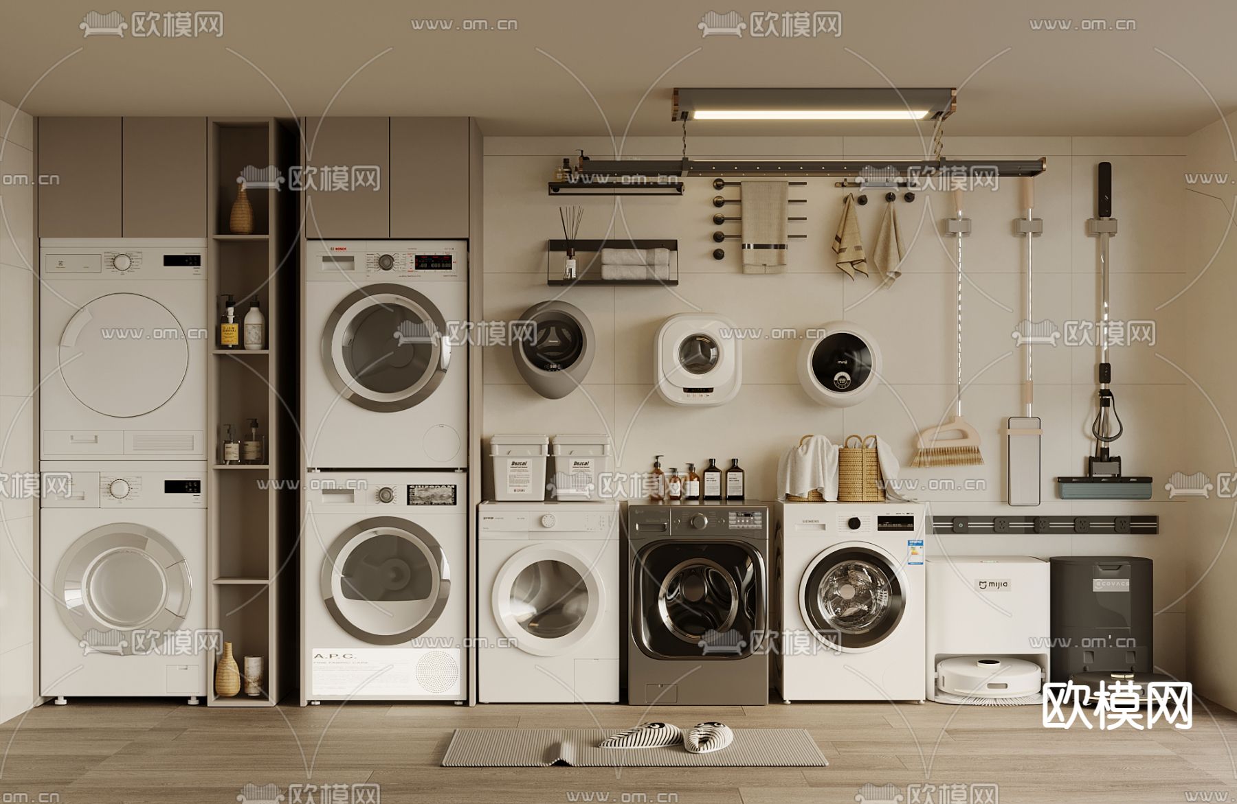 洗衣机 烘干机 拖把 晾衣杆3d模型下载