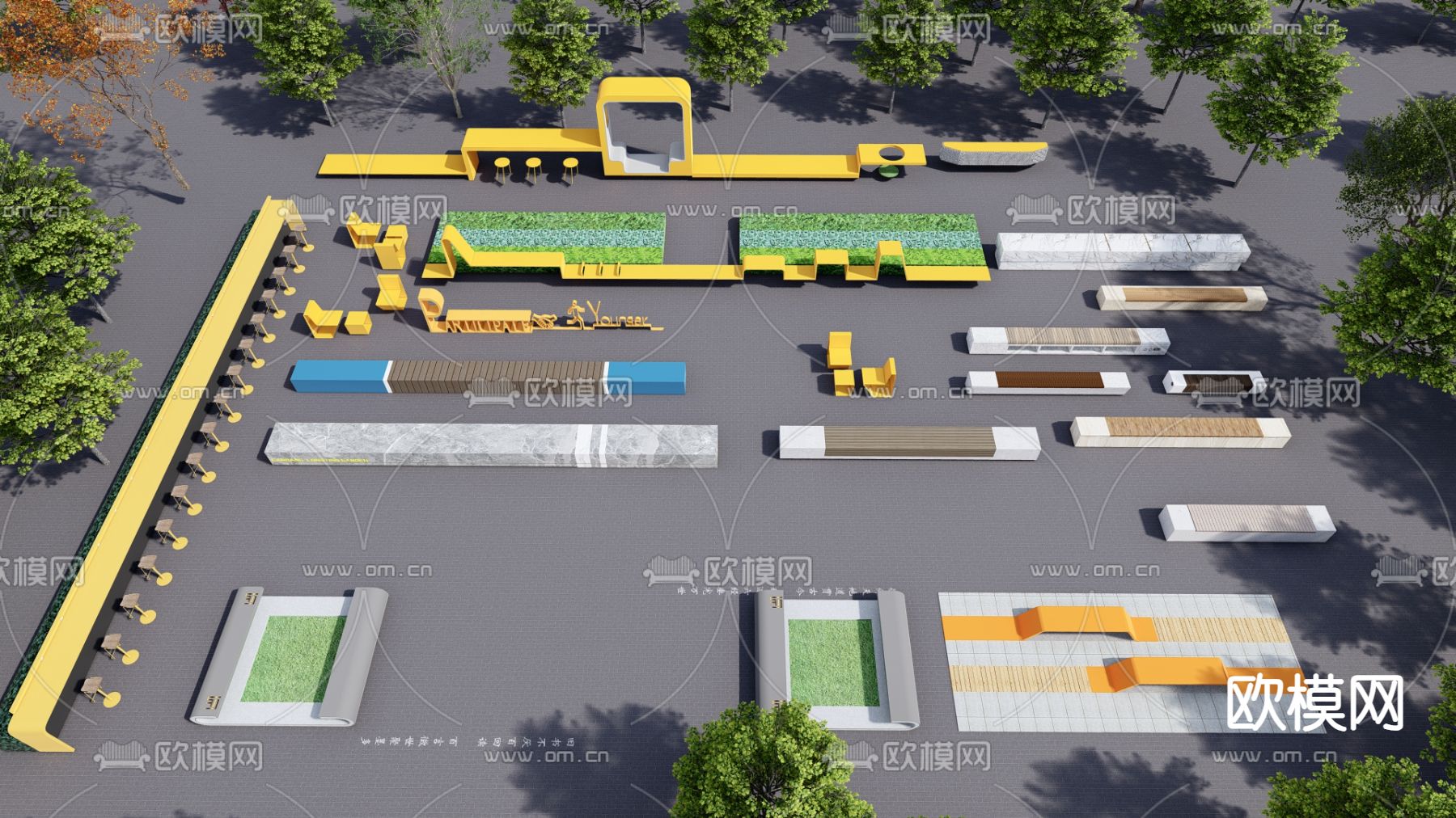 景观座椅 户外座椅 公园椅 树池椅su模型下载（渲染图1）
