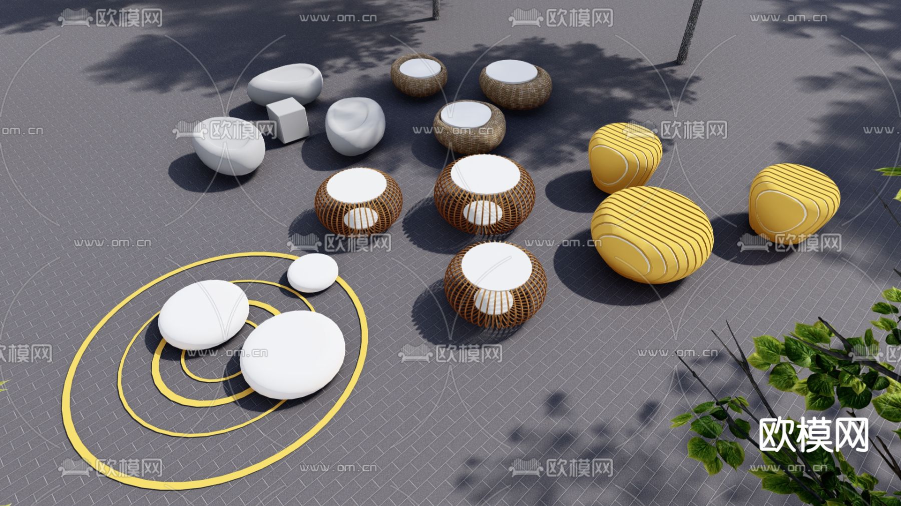 户外座椅 景观树池 儿童座椅 景区座椅su模型下载（渲染图1）