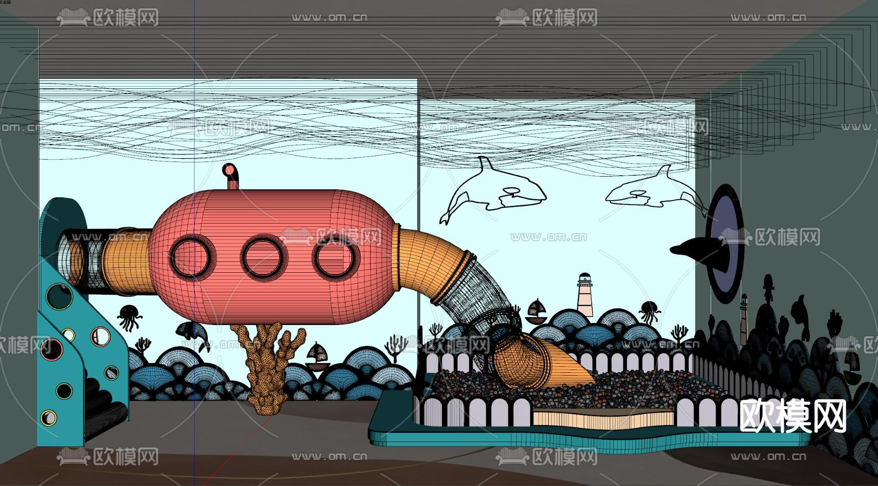 幼儿园 儿童娱乐室 泡泡池su模型下载（渲染图2）