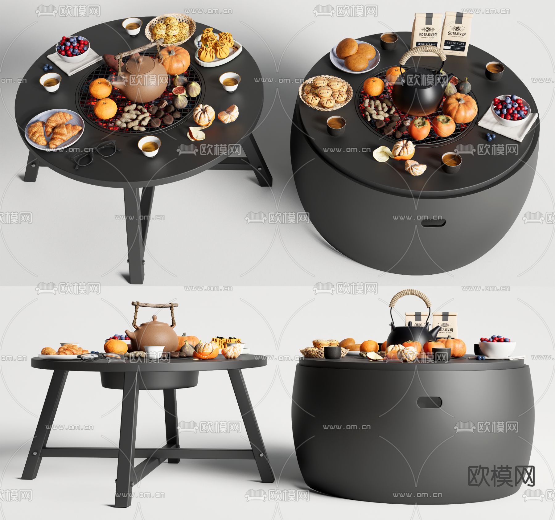 围炉煮茶 火炉取暖 茶具 美食su模型下载（渲染图1）