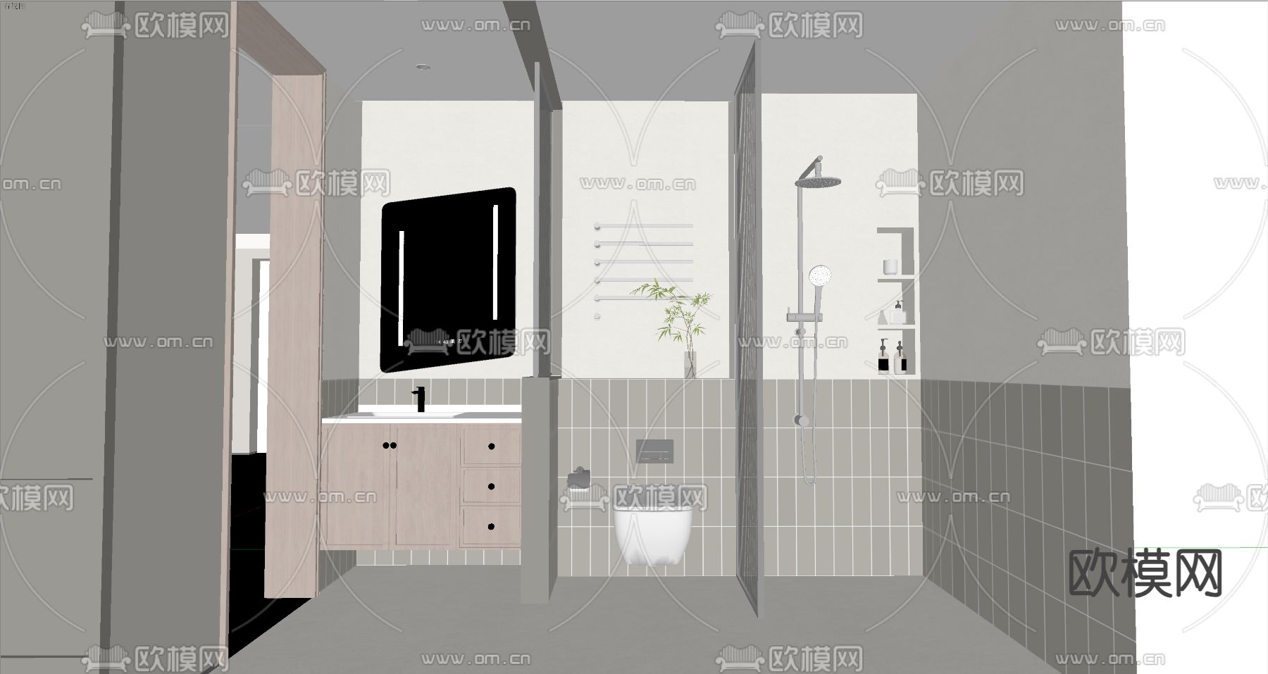 奶油风卫生间 浴室 洗手间su模型下载（渲染图2）