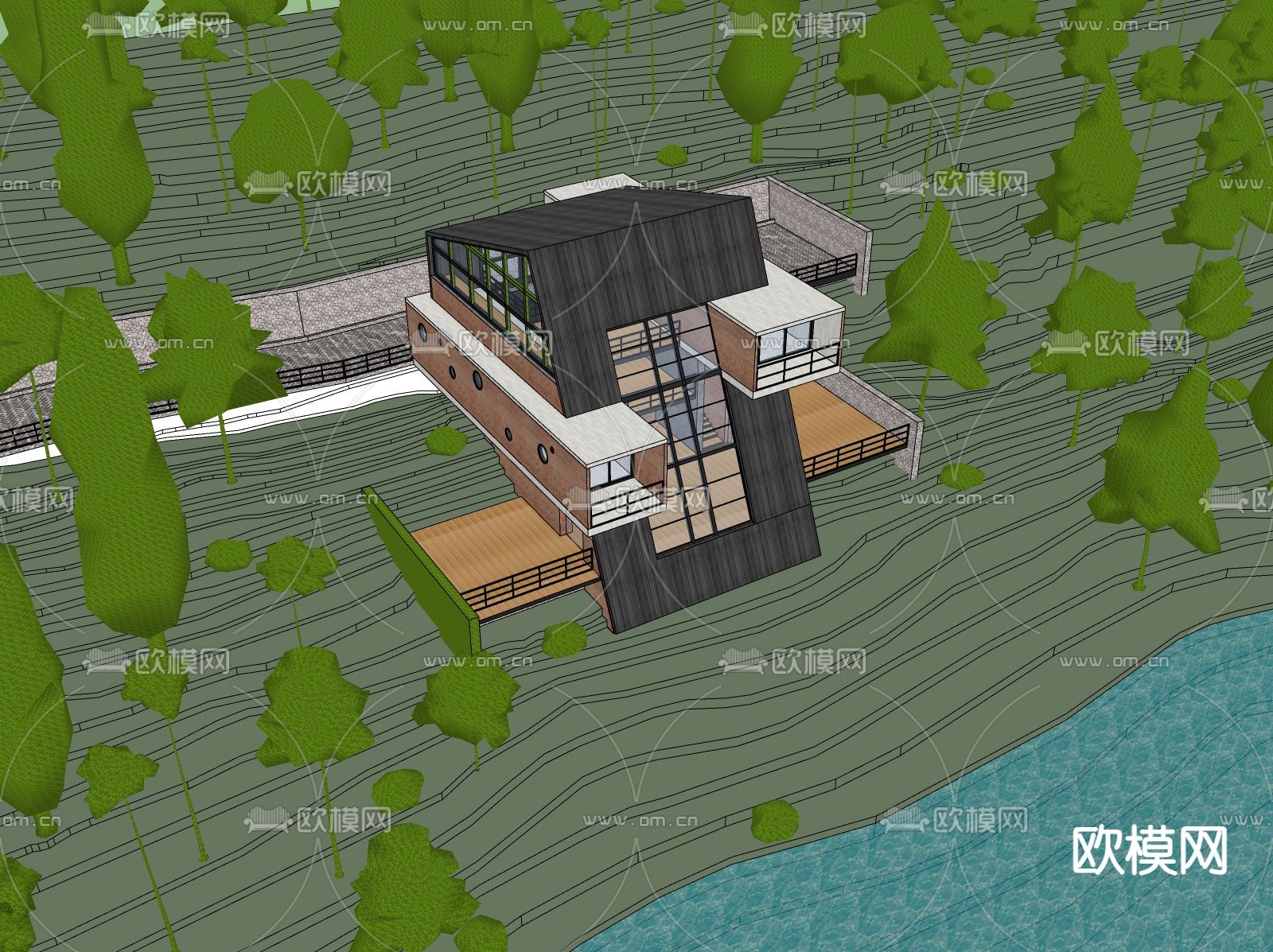 独栋民宿外观su模型下载（渲染图4）