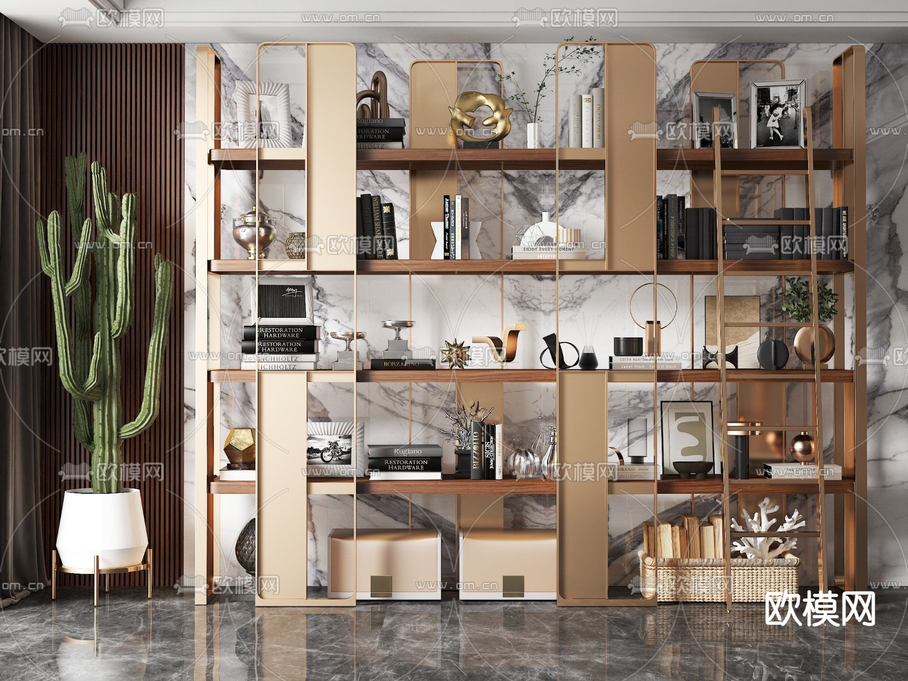 轻奢装饰柜 置物架 陈列架3d模型下载（渲染图1）