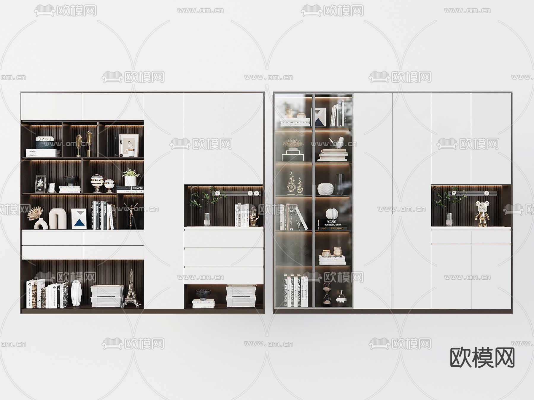 现代书柜 陈列柜3d模型下载