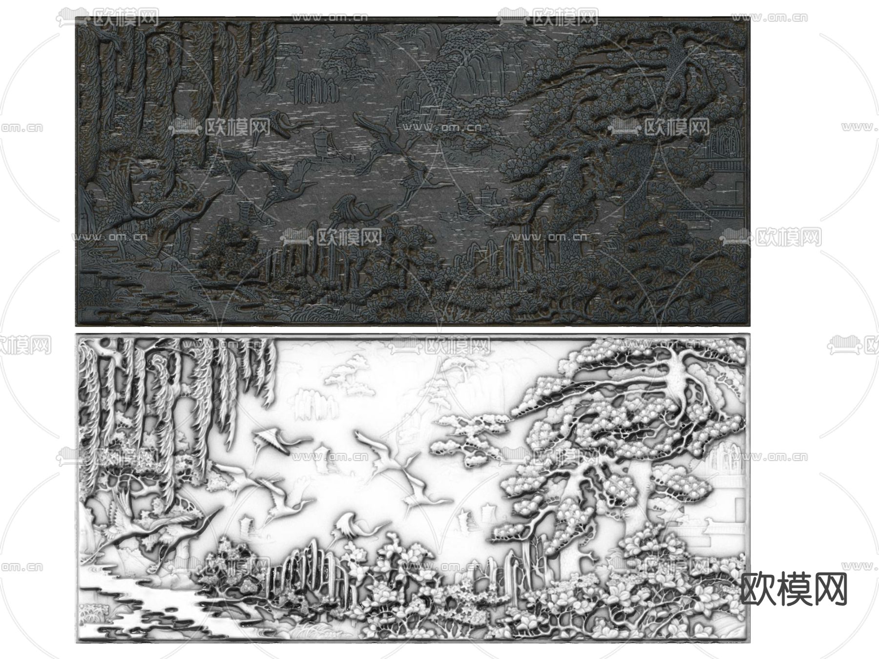 中式浮雕景墙 石雕 砖雕 壁刻画 雕花su模型下载