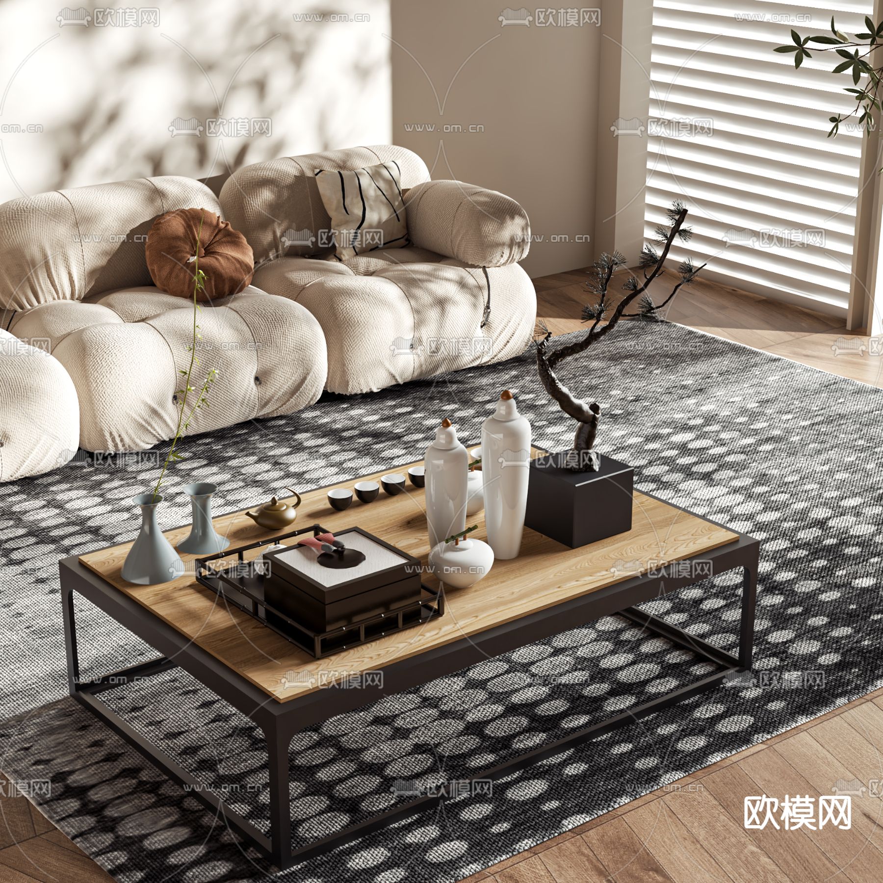 新中式茶几3d模型下载