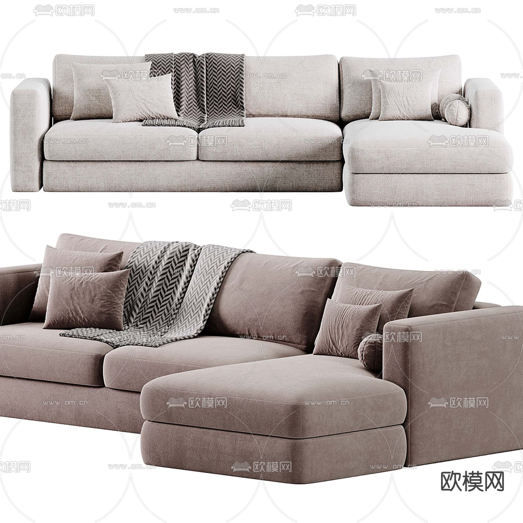 转角沙发 多人沙发3d模型下载（渲染图1）