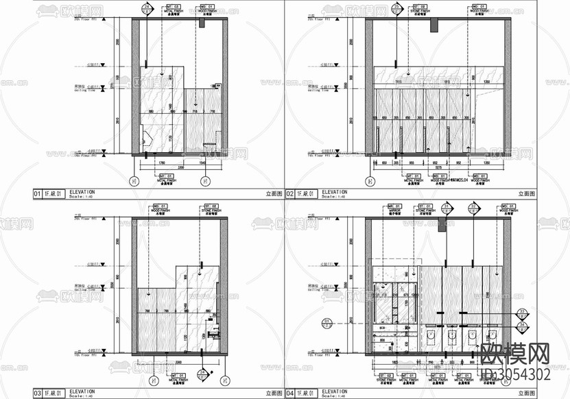 辦公樓大堂及公區(qū)電梯廳 大堂 電梯廳 公區(qū) 走道 衛(wèi)生cad施工圖下載(渲染圖9)