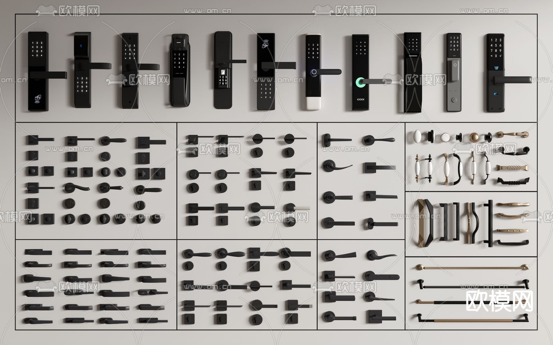 现代门把手 柜门拉手 密码锁 指纹锁su模型