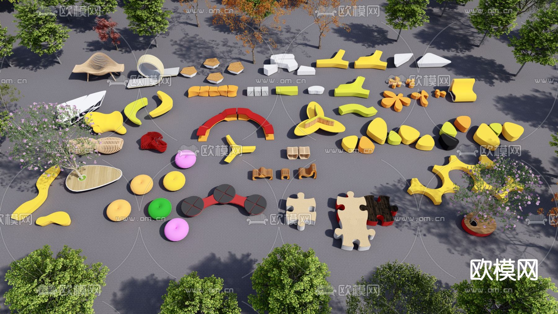 户外座椅 景观树池 儿童座椅 景区座椅su模型下载（渲染图1）