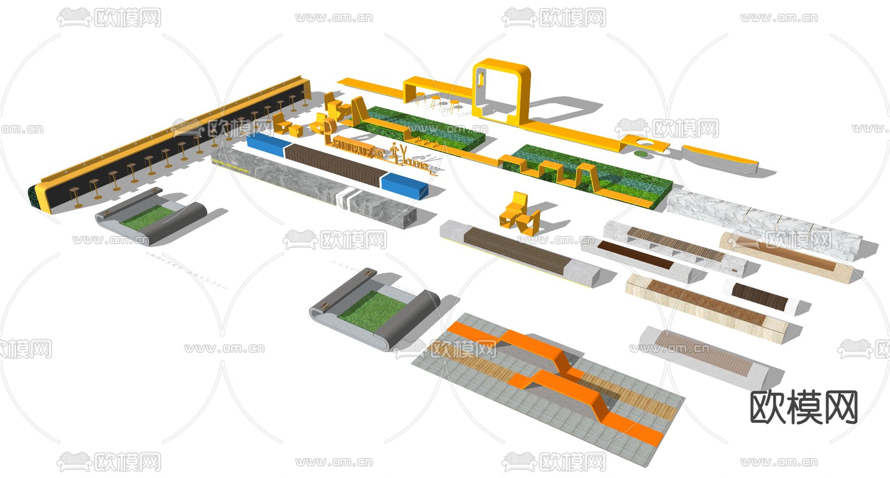 景观座椅 户外座椅 公园椅 树池椅su模型下载（渲染图2）