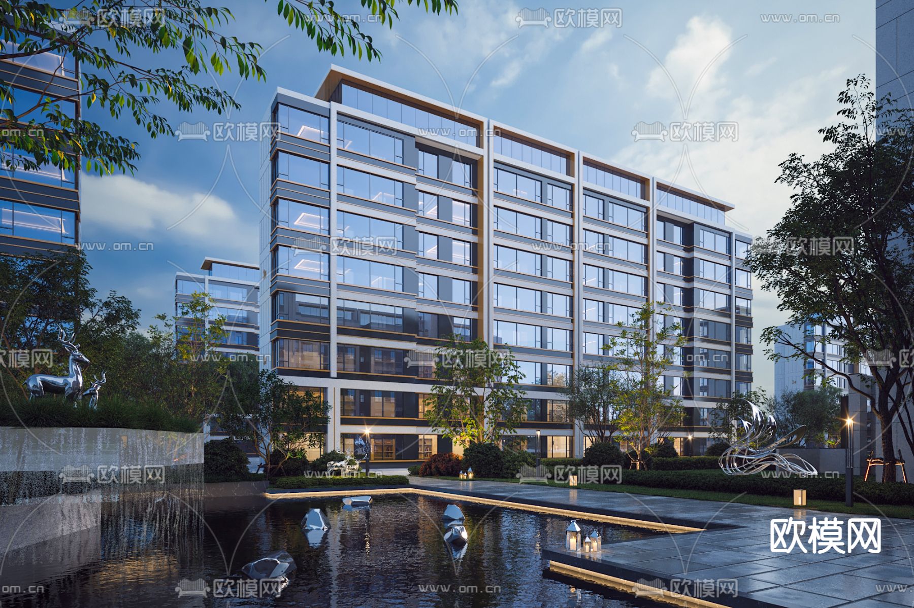 现代住宅 小区景观 住宅楼外观3d模型下载