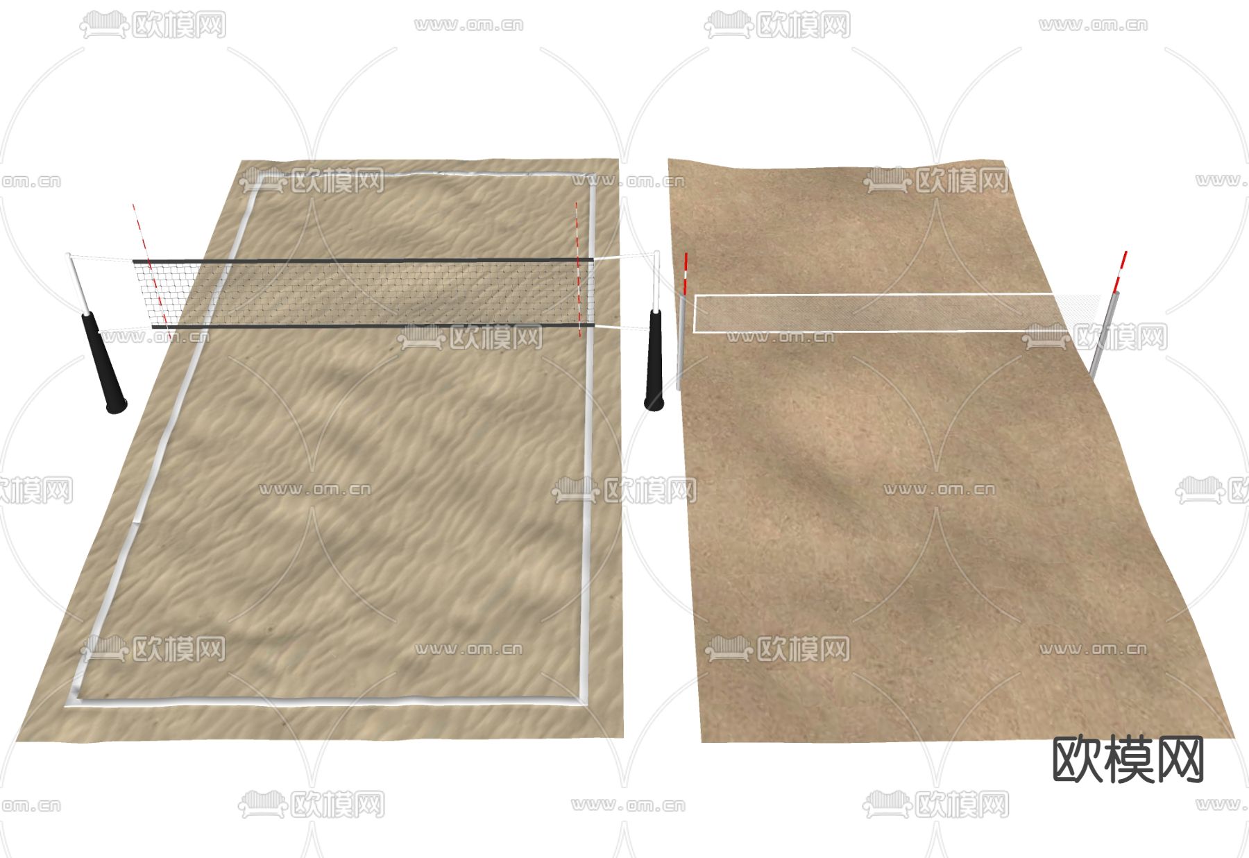 沙滩排球 球类 沙池su模型下载（渲染图1）