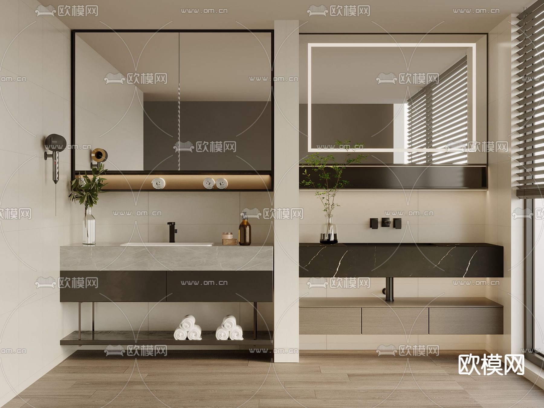 洗手台 镜柜 浴室柜su模型下载（渲染图1）