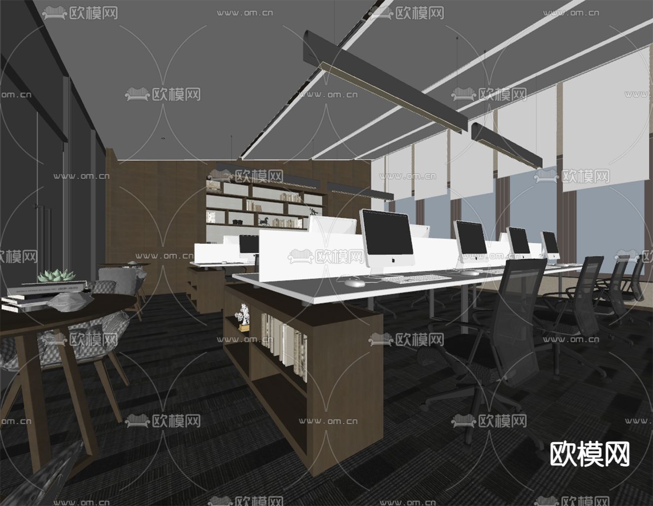 公共办公室 办公区su模型下载（渲染图2）
