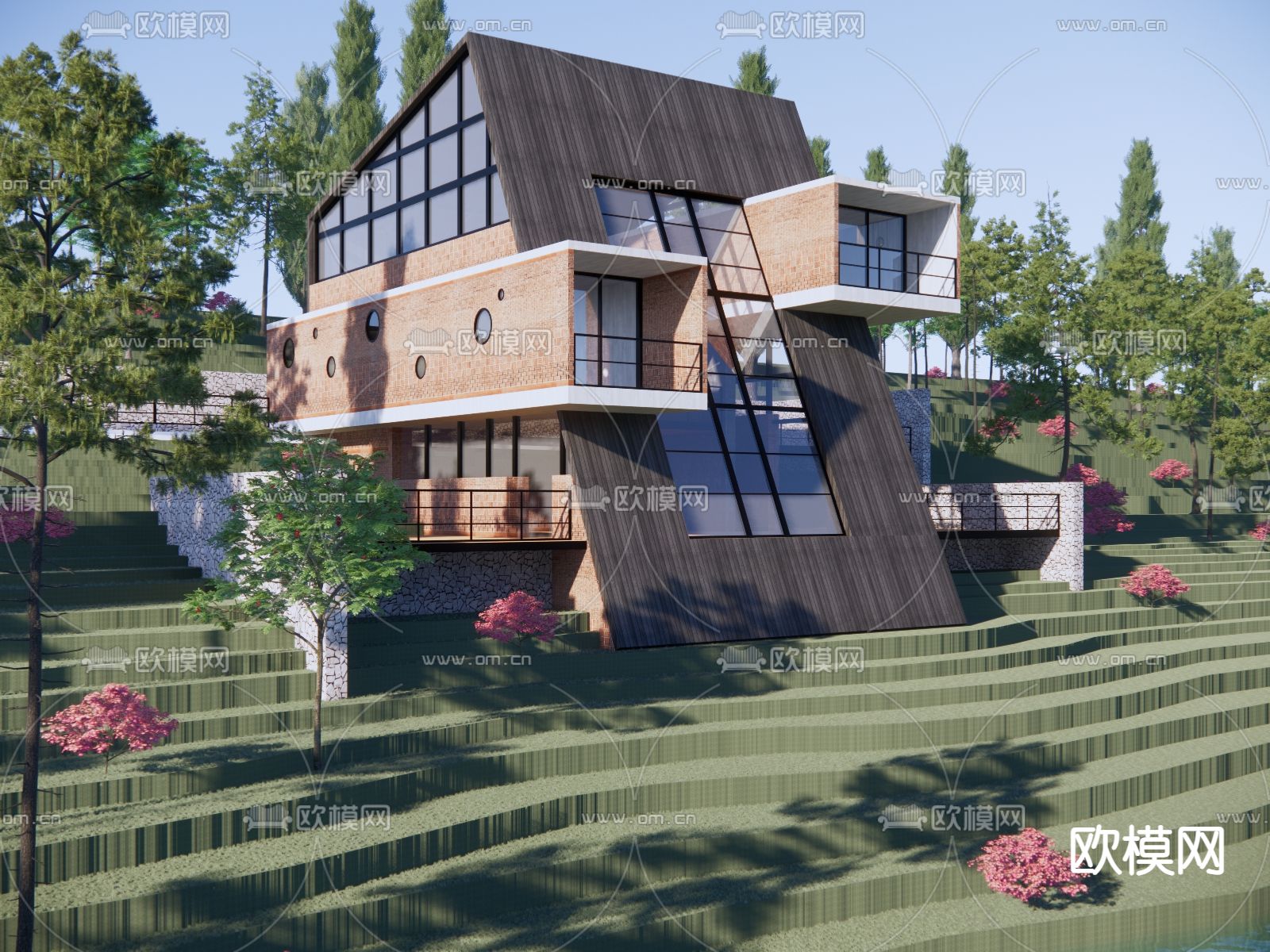 独栋民宿外观su模型下载（渲染图3）