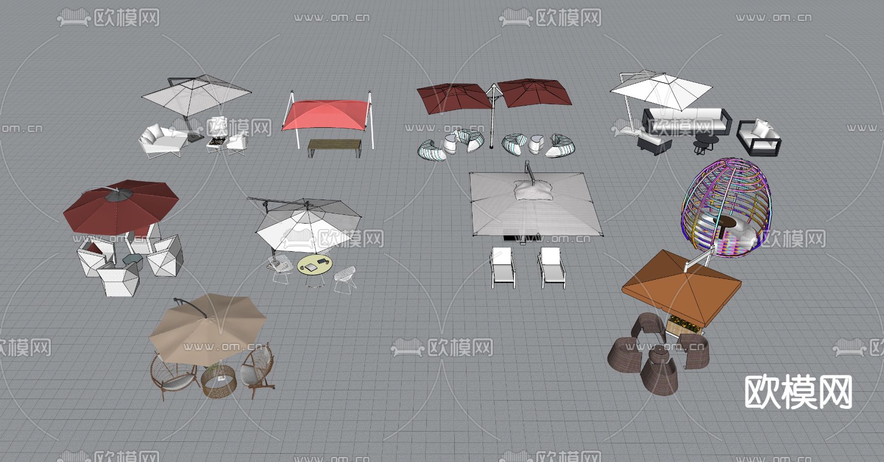 景观座椅 户外座椅 公园椅 广场椅su模型下载（渲染图2）
